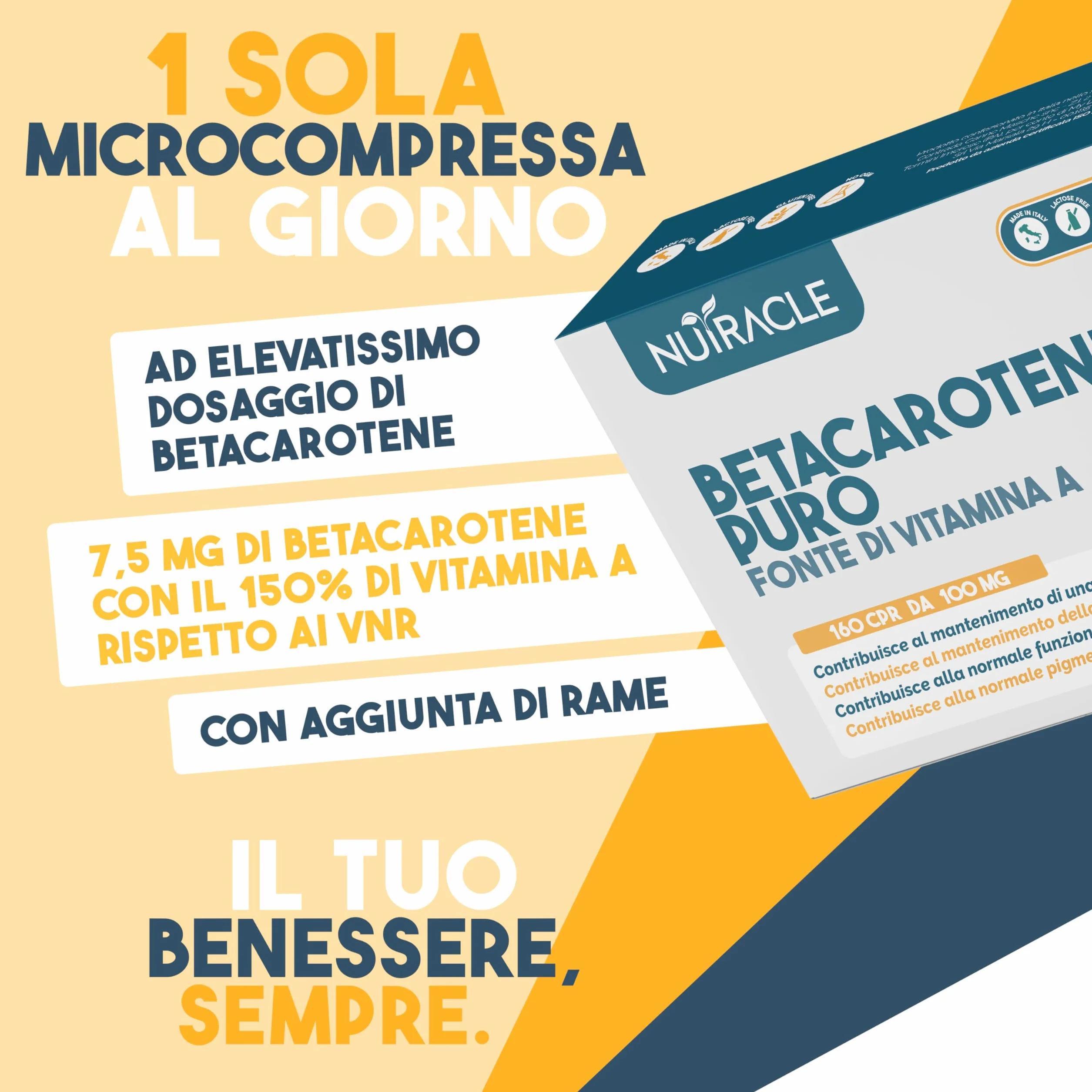 Nutracle Betacarotene 160 compresse Integratore Beta-Carotene Rame Abbronzatura Forte Vista Alta Concentrazione Pro Vitamina A