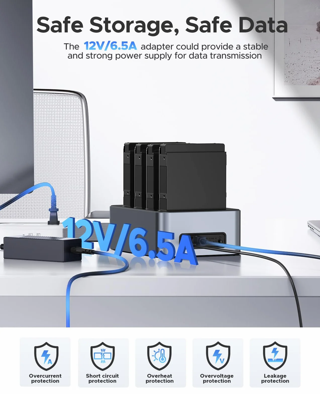 ORICO Docking Station 4 Bay USB 3.2 Gen 1 per SATA 2.5/3.5" SSD/HDD Cloni Offline Alimentatore 12V 6.5A