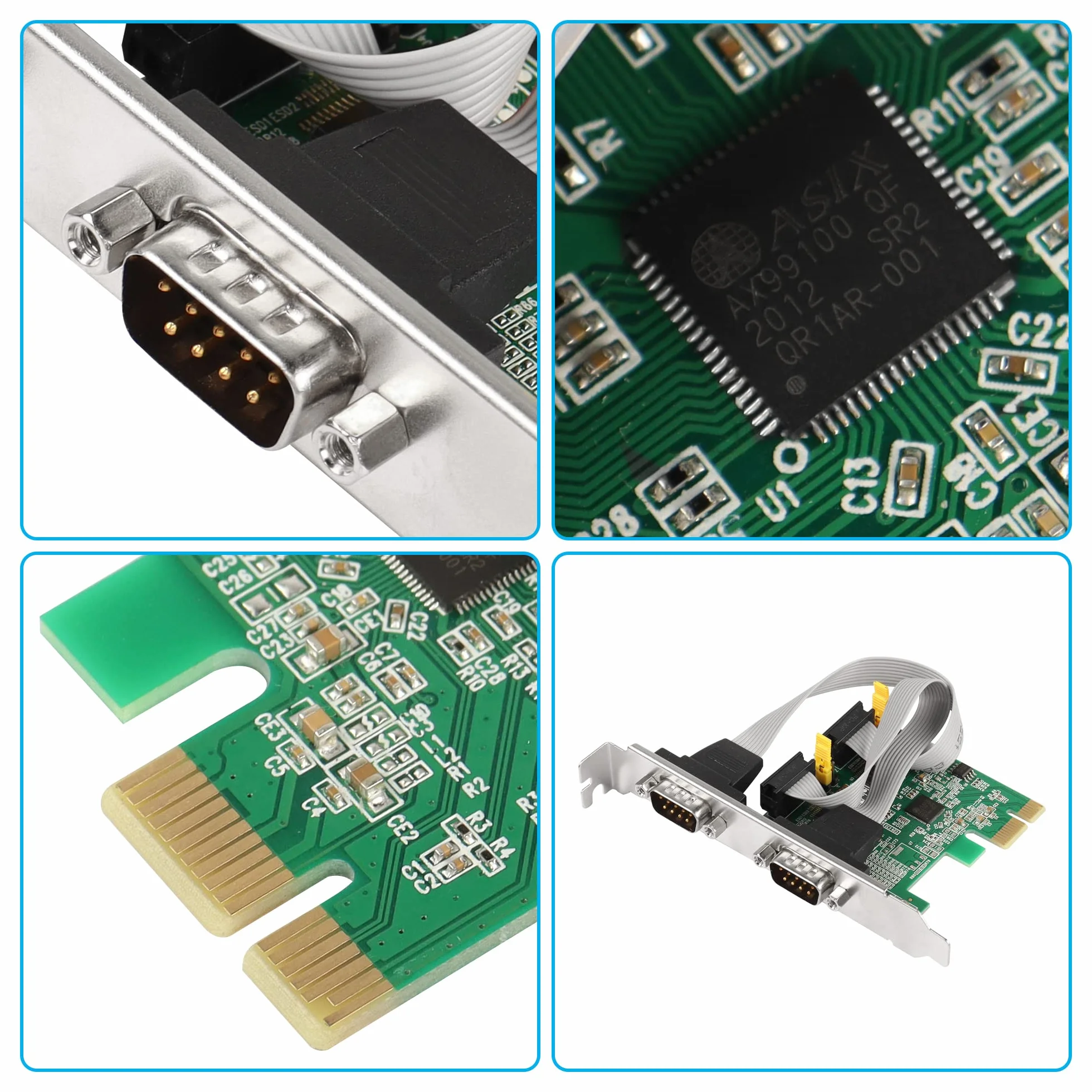 CERRXIAN Scheda adattatore seriale PCI Express RS232 a 2 porte, scheda di espansione DB9 Dual Channel PCIe X1 AX99100 per PC desktop