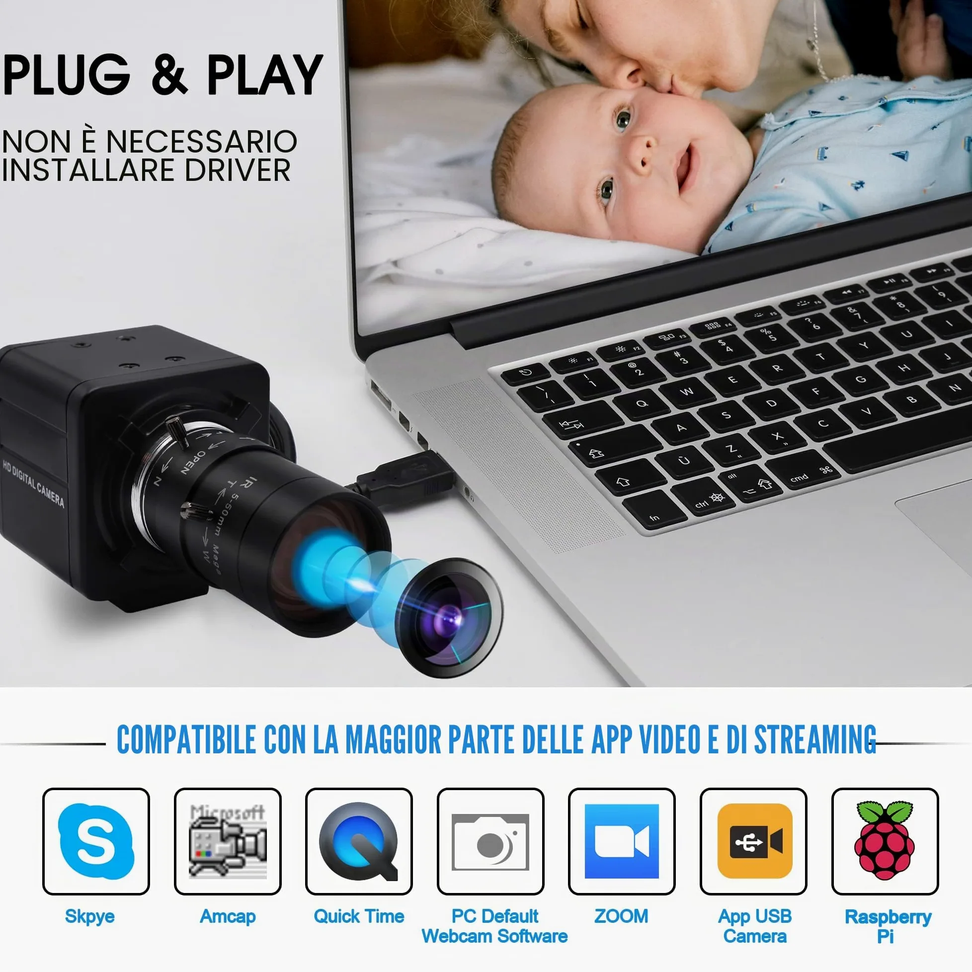 Svpro Telecamera USB 1080P 60 pfs telecamera ad alta velocità 720P 120fps/360P 260ps fotocamera PC con obiettivo manuale da 5-50 mm, zoom ottico 10X fotocamera di primo piano UVC per videoconferenze