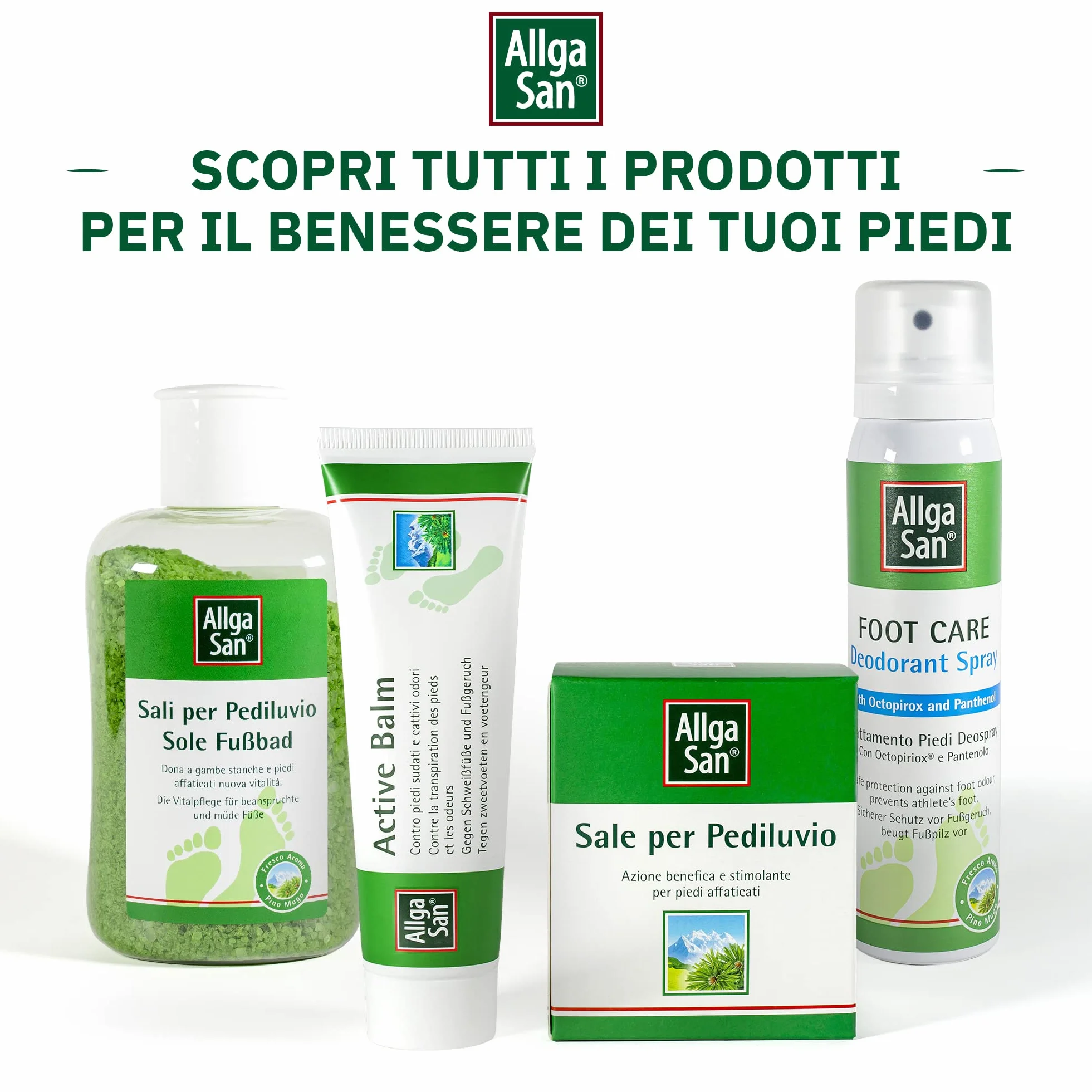 Allga San Deospray Deodorante Scarpe Spray Antiodore 100 ml Trattamento al Pino Mugo per Piedi Freschi e Asciutti