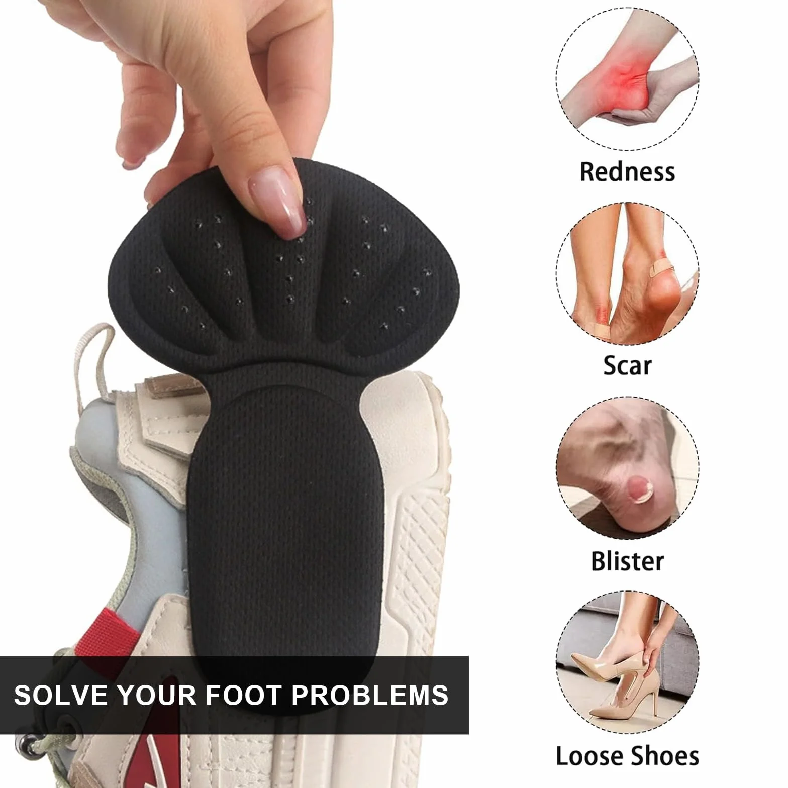 Cuscinetti Per Tallone Solette Anti Vesciche per Scarpe Troppo Grandi (Nero)