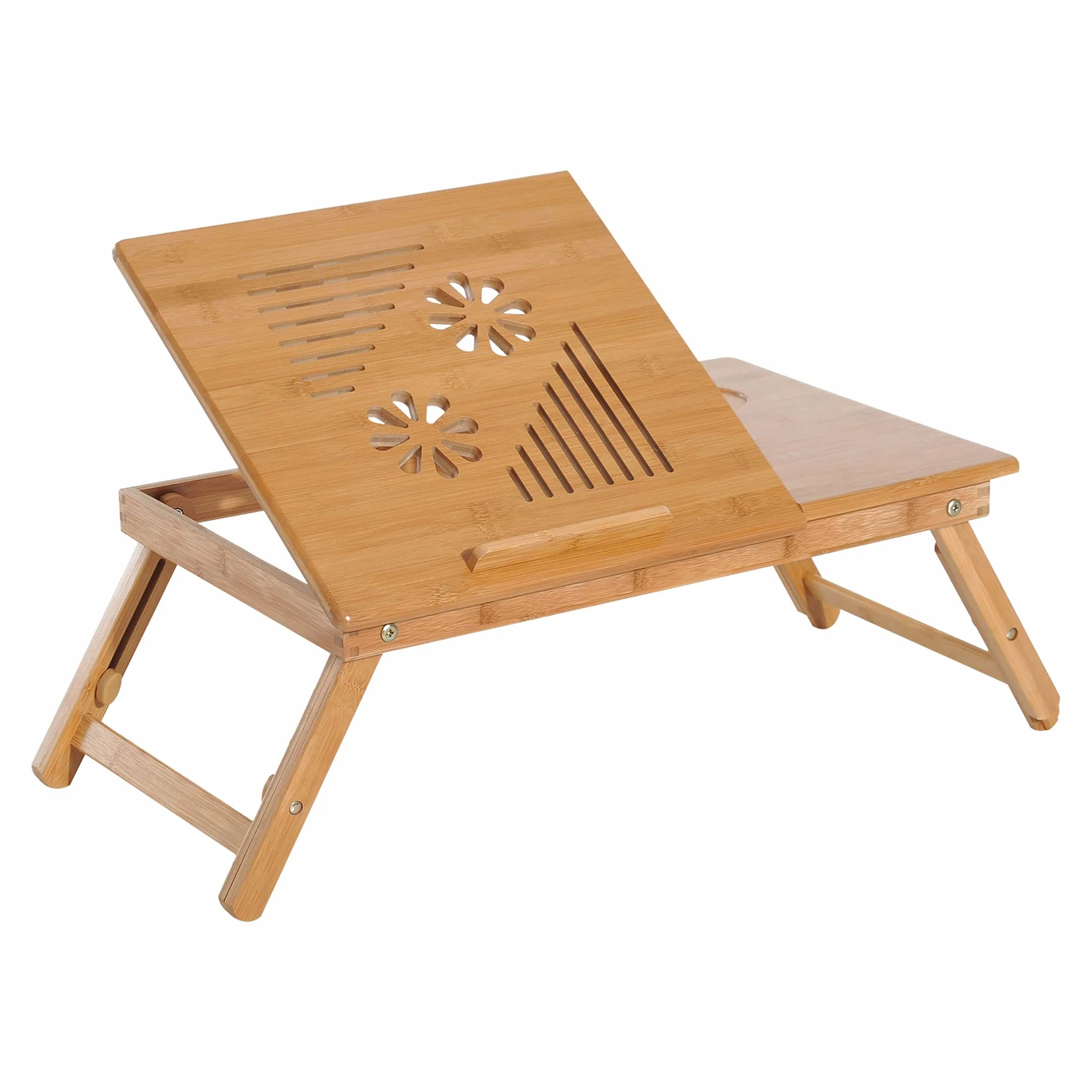 HOMCOM Tavolino da Letto per PC Portatile con Sistema di Raffreddamento in Bambù, 55x35x22-32.5cm