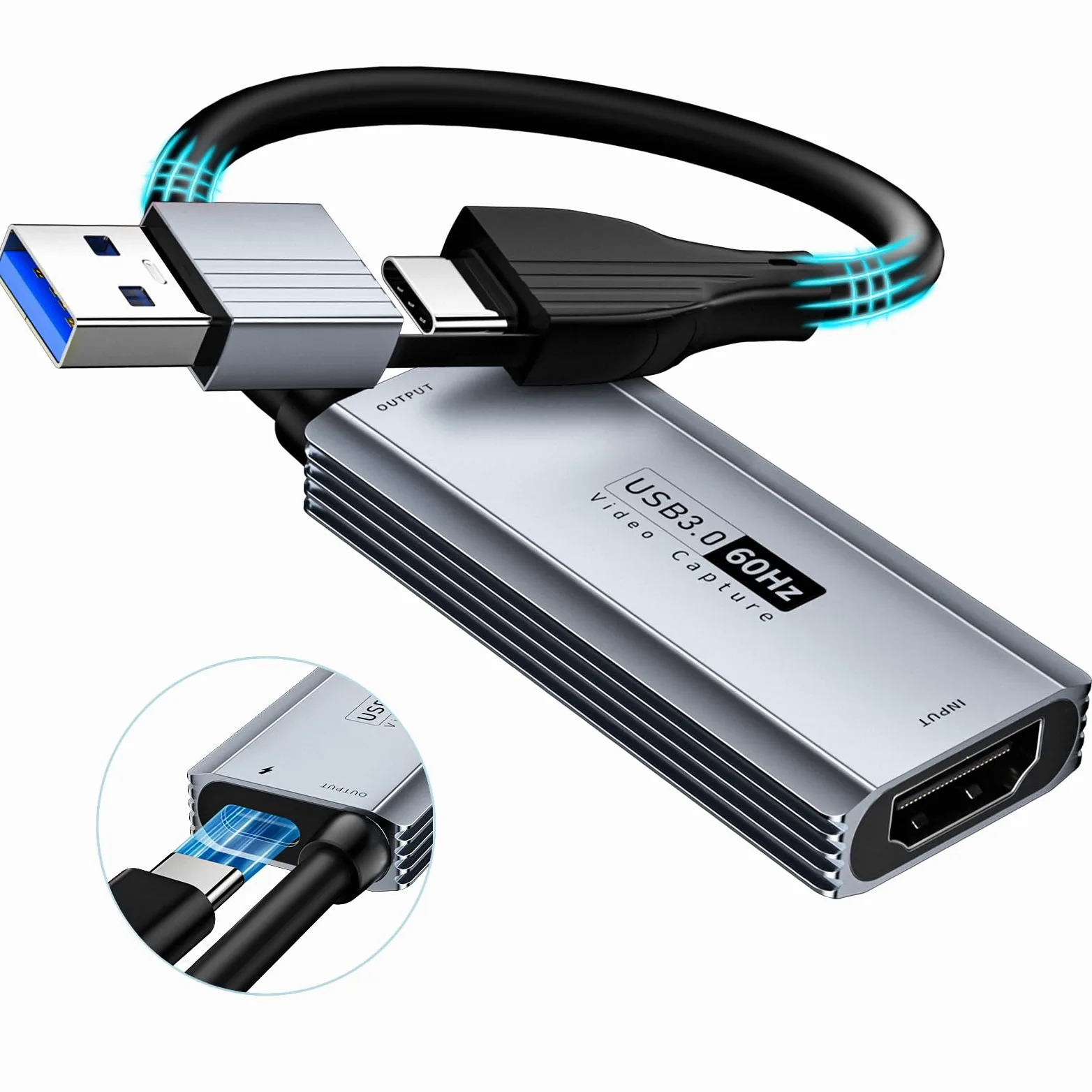 XIIXMASK scheda acquisizione video USB 3.0 con PD 100W – HDMI a USB-A/C, acquisizione 1440P 30fps e 1080P 60fps per Streaming, Registrazione Giochi – Compatibile con Quest 3, Switch, PS4/PS5