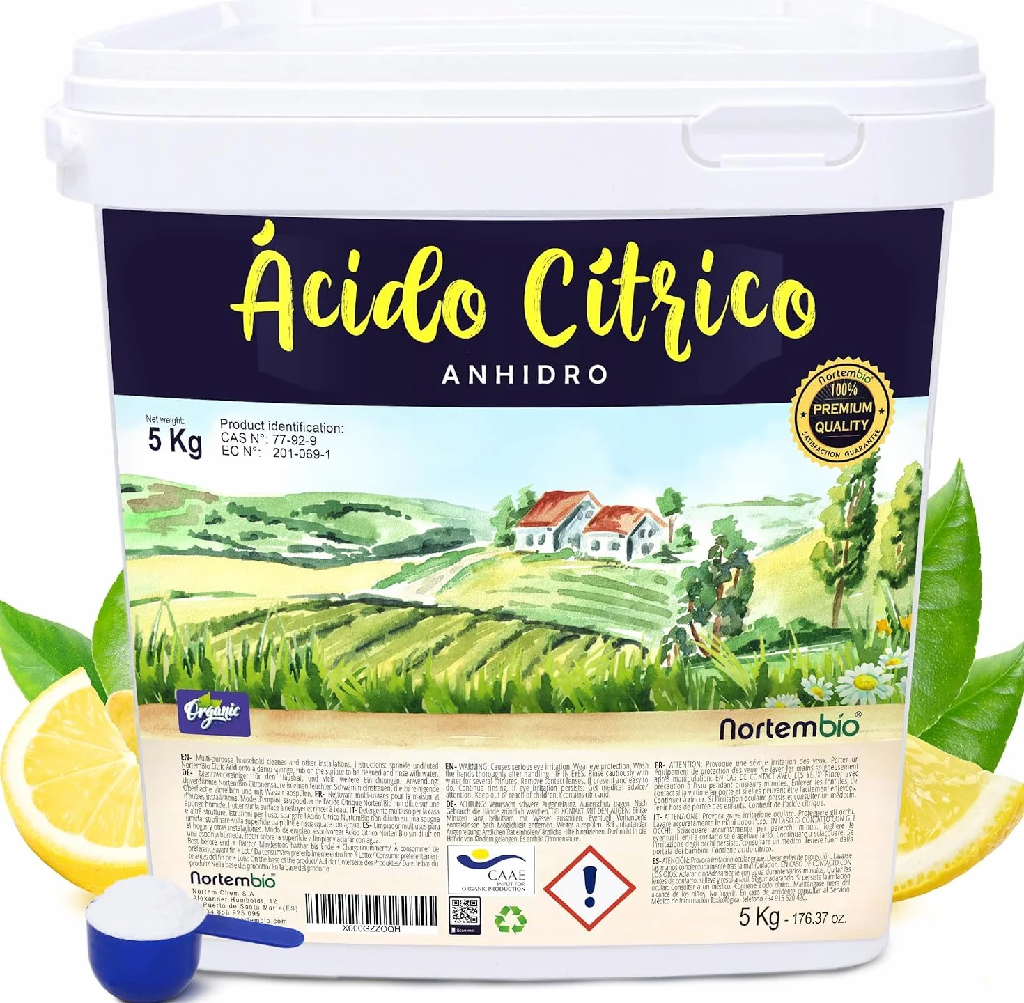Nortembio Acido Citrico 5kg 100% Puro Certificato Pulizia Domestica