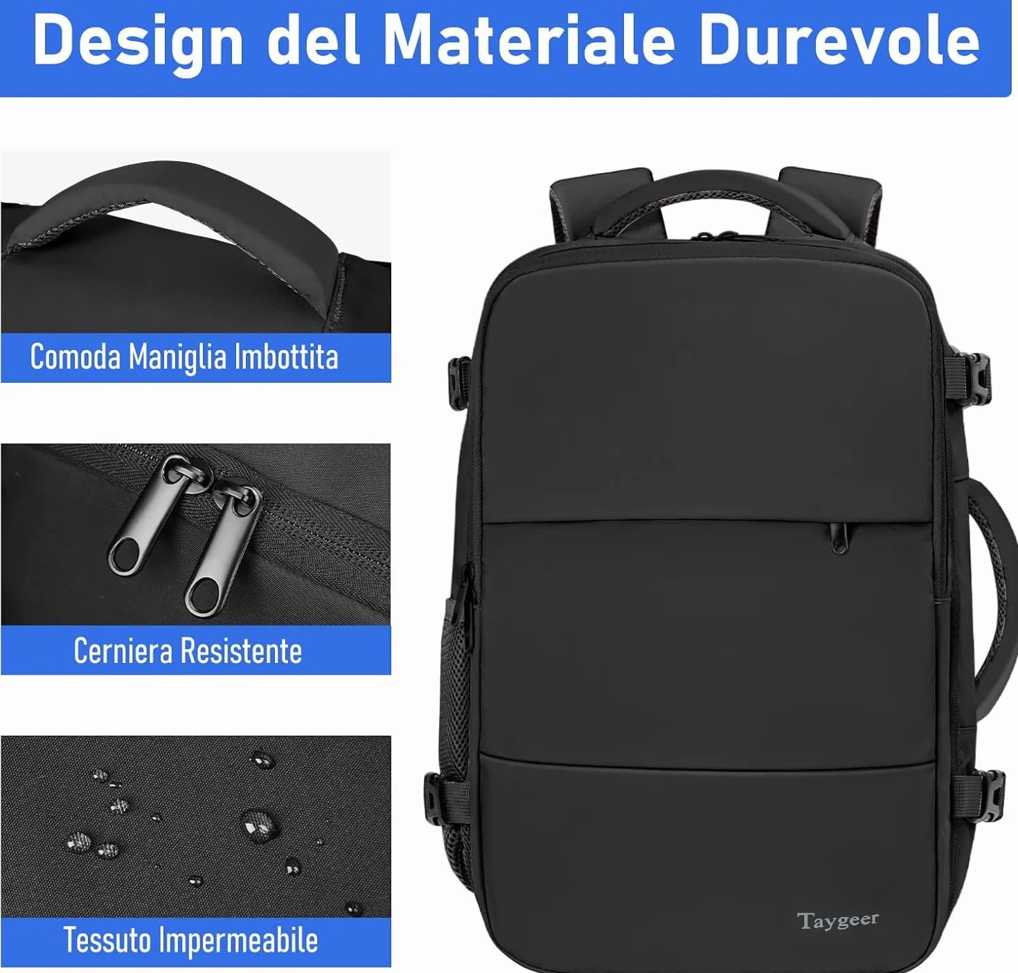 Taygeer Zaino 40x30x20 per Ryanair e Wizzair, Zaino da Viaggio Aereo Bagaglio a Mano Piccolo con Portascarpe, Borse da Cabina Uomo Donna Impermeabile Zaini Porta PC 14 Pollici per Scuola Lavoro, Nero