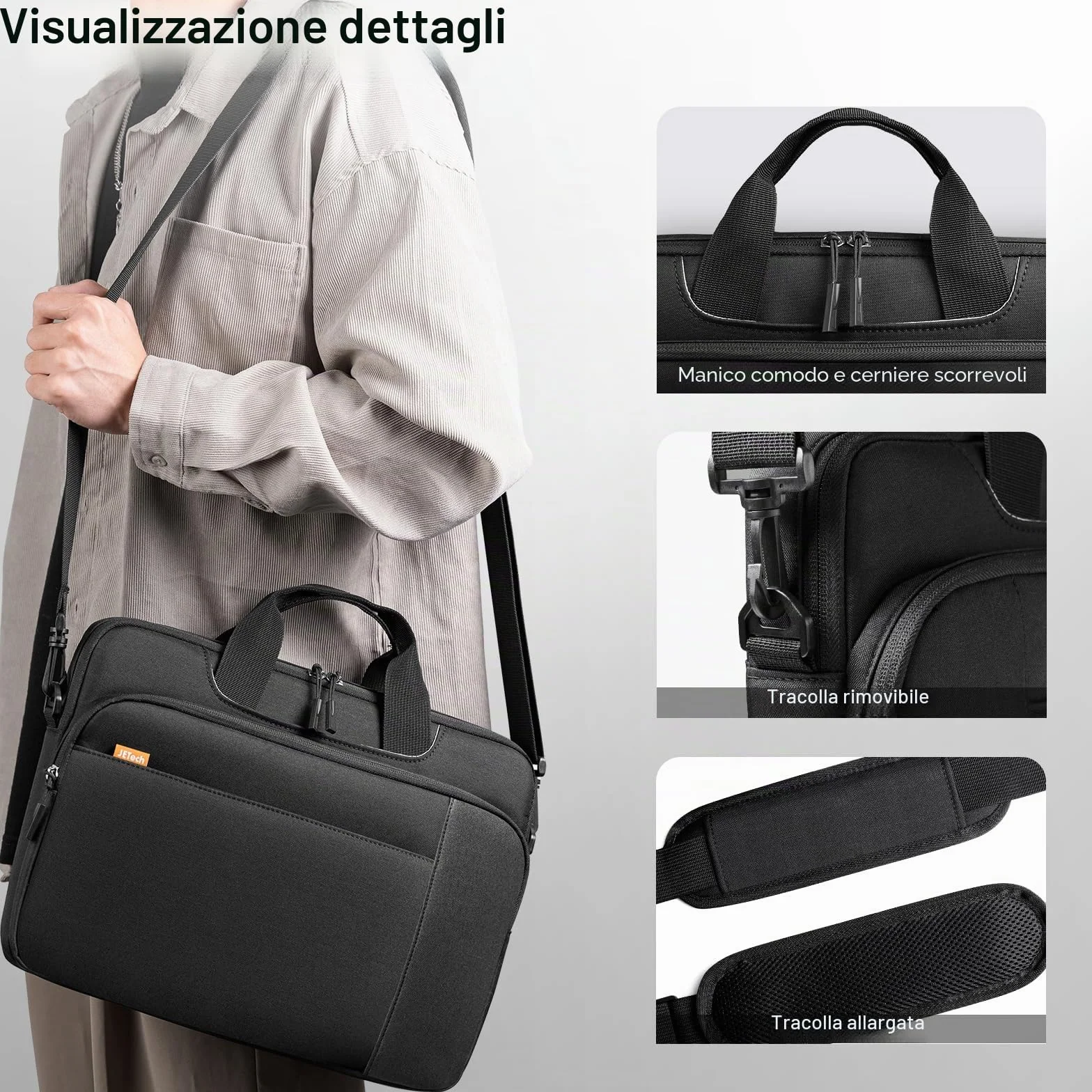 JETech 15-16 Pollici Borsa per Computer Portatile, Custodia Impermeabile per Computer Compatibile con MacBook Air/Pro 15/16, Surface Book 3/2 15, Dell Inspiron 15,6, HP Pavilion 15,6 (Nero)