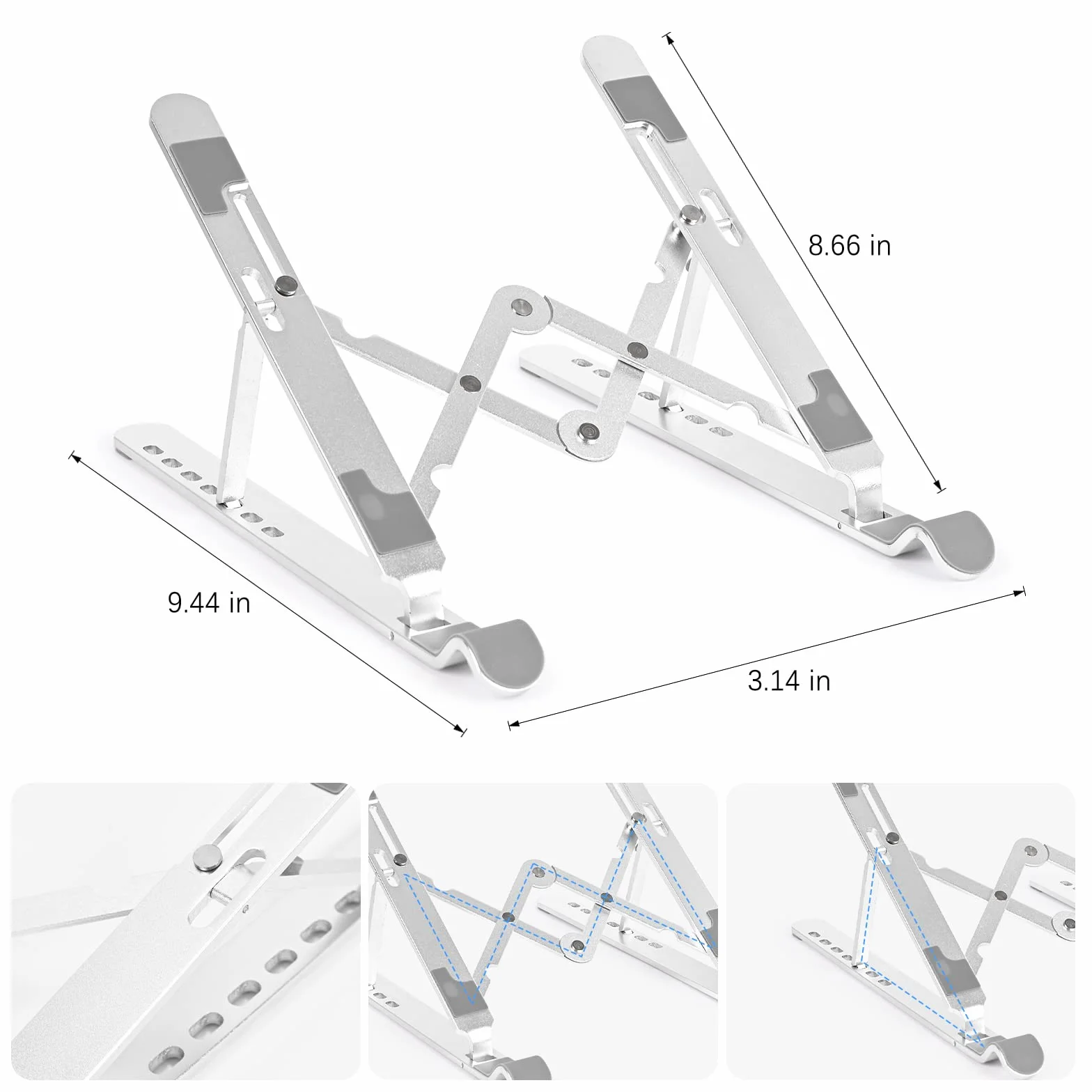 Hoppac Supporto PC Portatile, Regolabile 7 Livelli Supporto Per Laptop, Alluminio Pieghevole Ventilato PC Stand，Supporto Notebook Alluminio Compatibile Con Macbook Air/Pro/ASUS/Lenovo/Acer/HP 10-17”