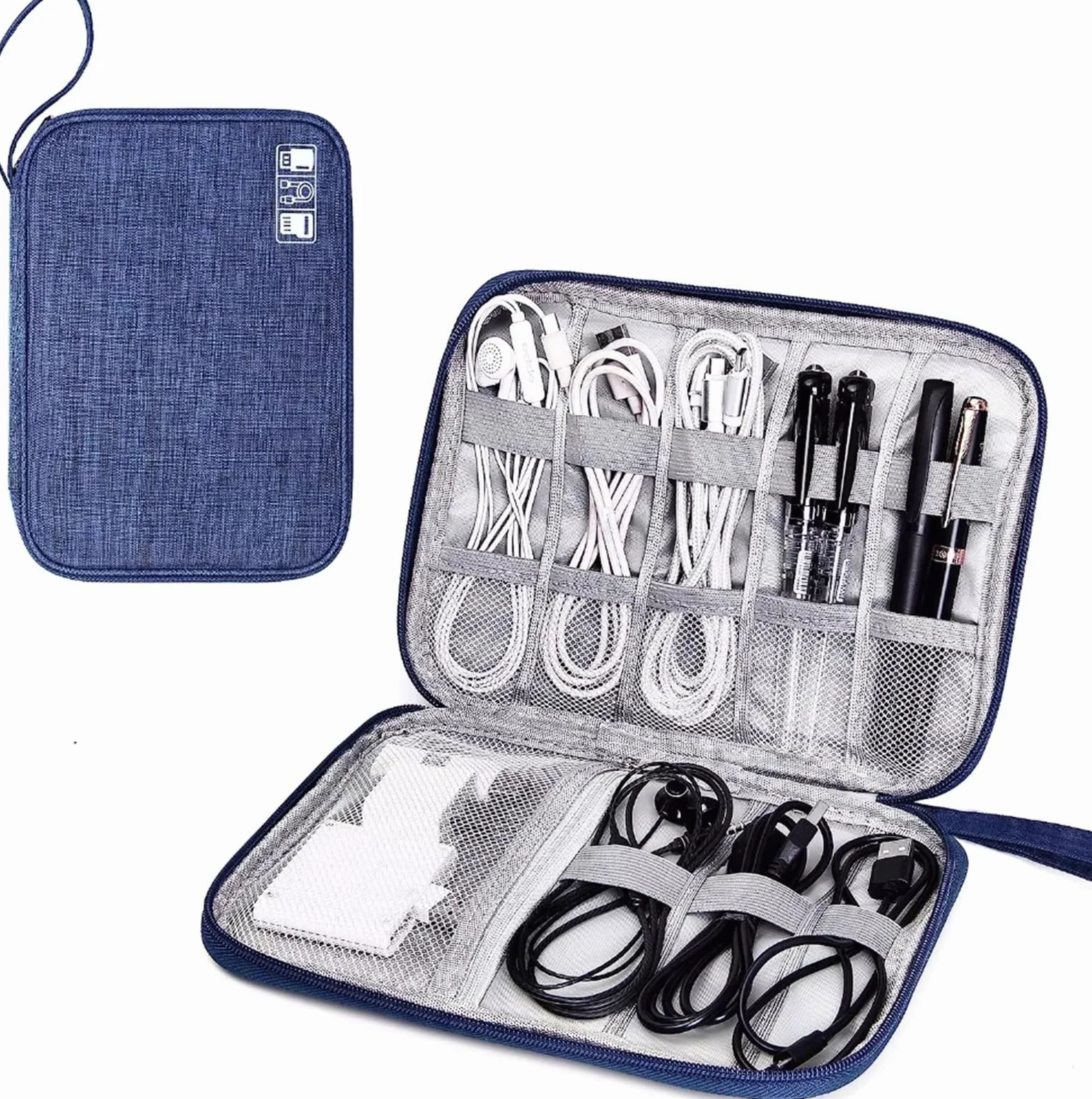 2PCS Borse portaoggetti for Cavi Kit di Sistema Custodia Caricabatterie Cavo Dati Penna Power Bank Dispositivi Gadget digitali per Cavi, Caricabatterie(Deep Blue)
