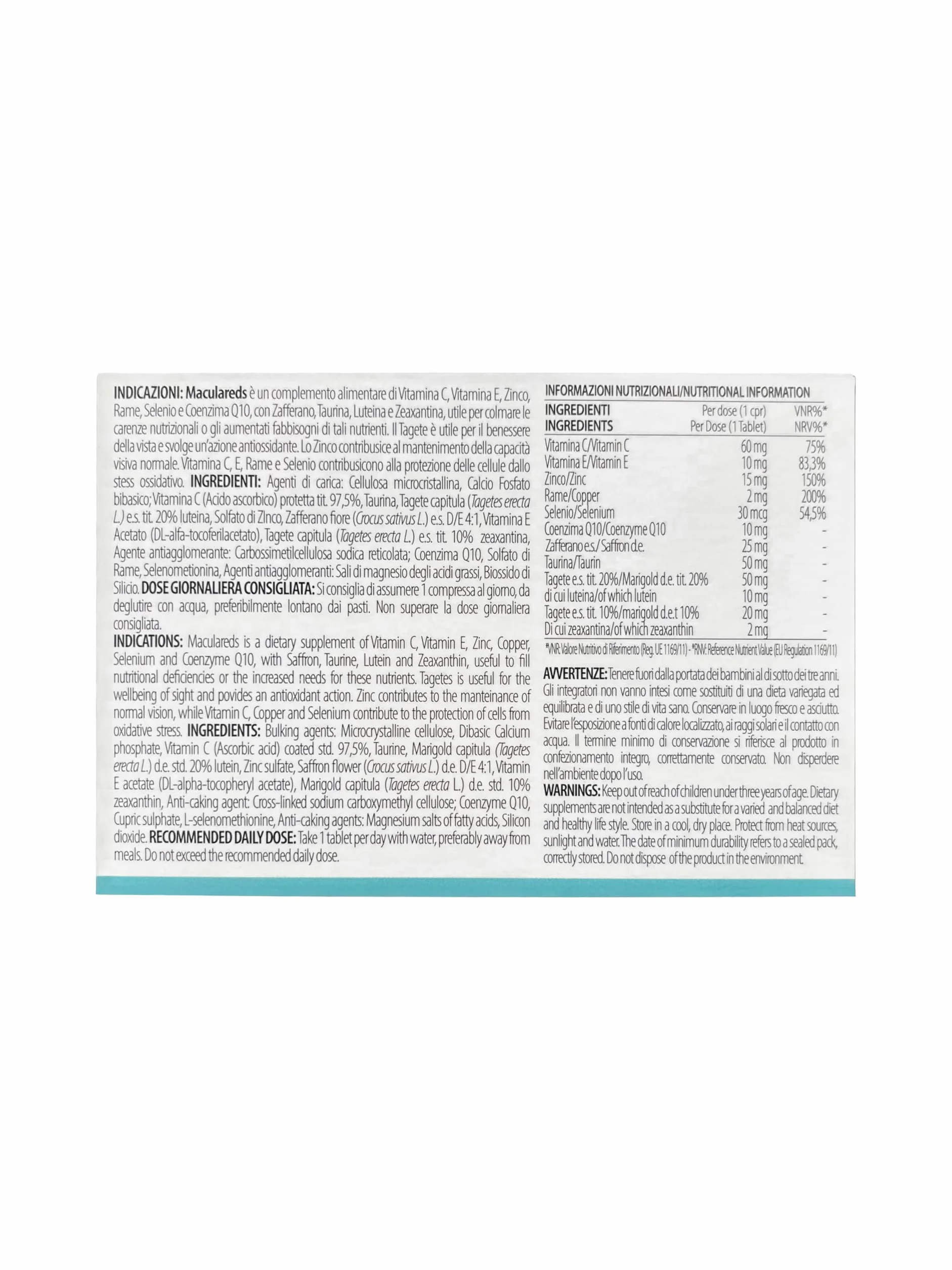 Maculareds Salute della Vista integratore luteina zeaxantina vitamine zinco 30 compresse 650 mg azione antiossidante
