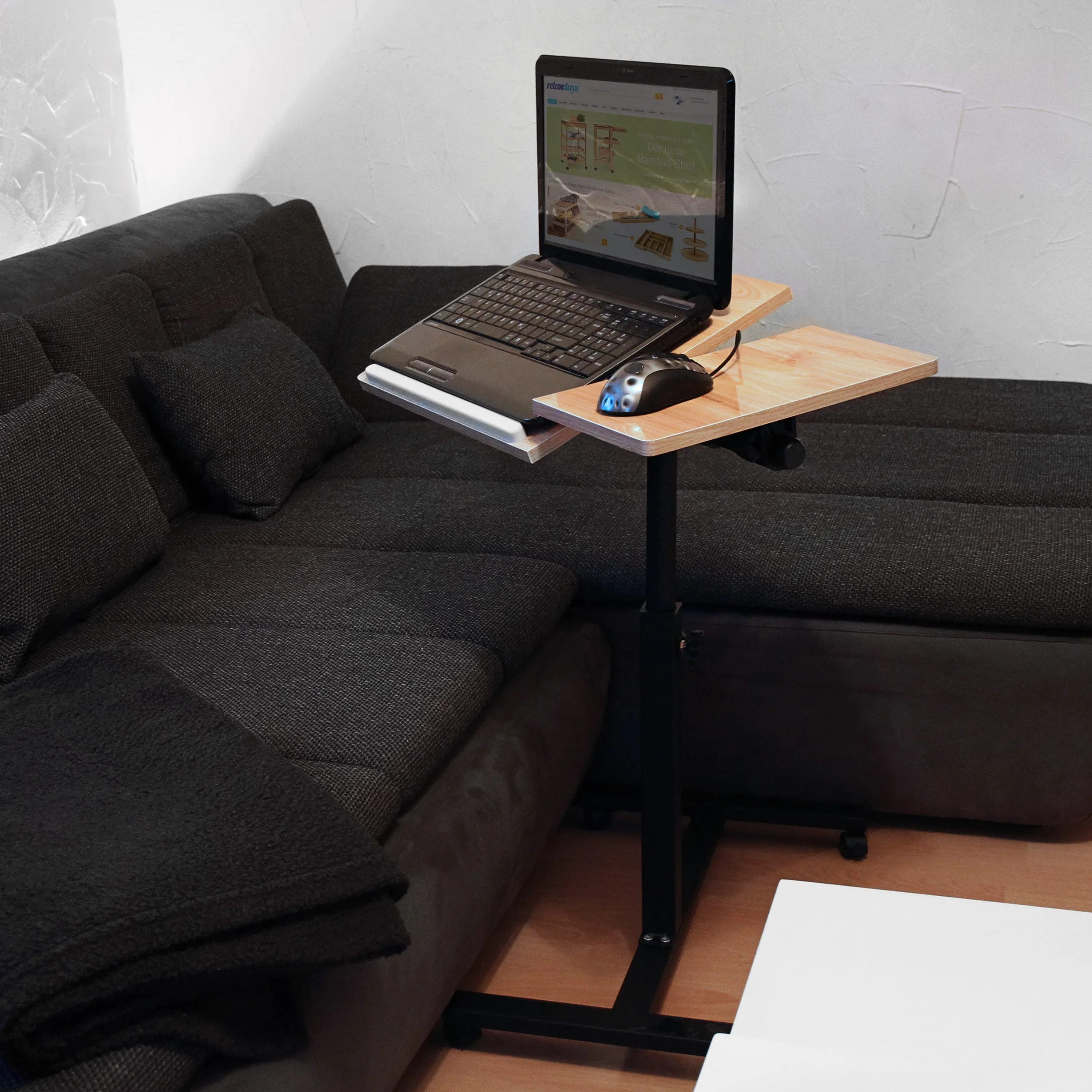 Relaxdays Tavolino per Pc, Supporto Computer Portatile, Mobile Grande, HLP 98x60x40,5cm, 4 Ruote Girevoli,Marrone Chiaro