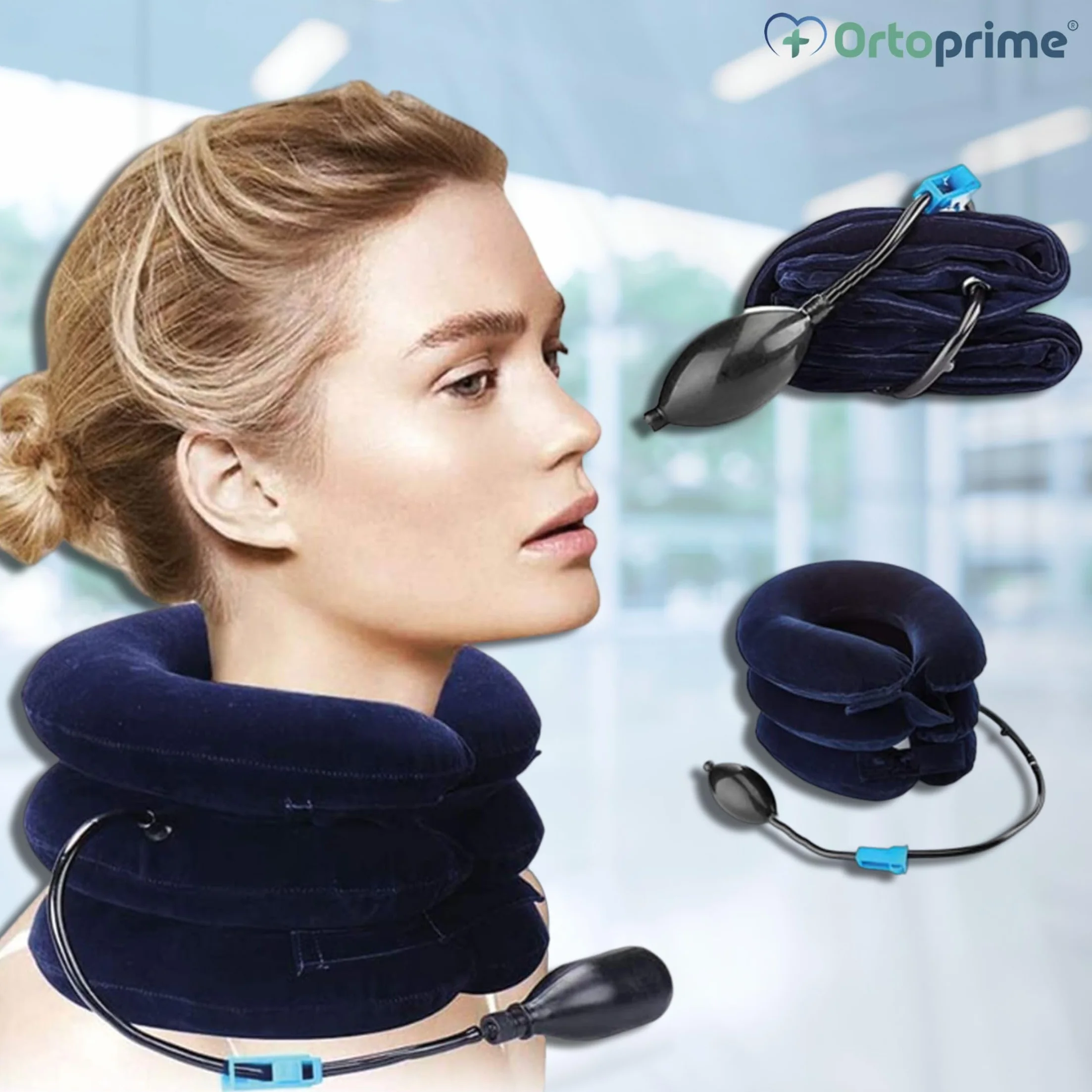 OrtoPrime Collare Cervicale Gonfiabile Trazione Cervicale Collo Professionale Cuscino Gonfiabile Neck Collar