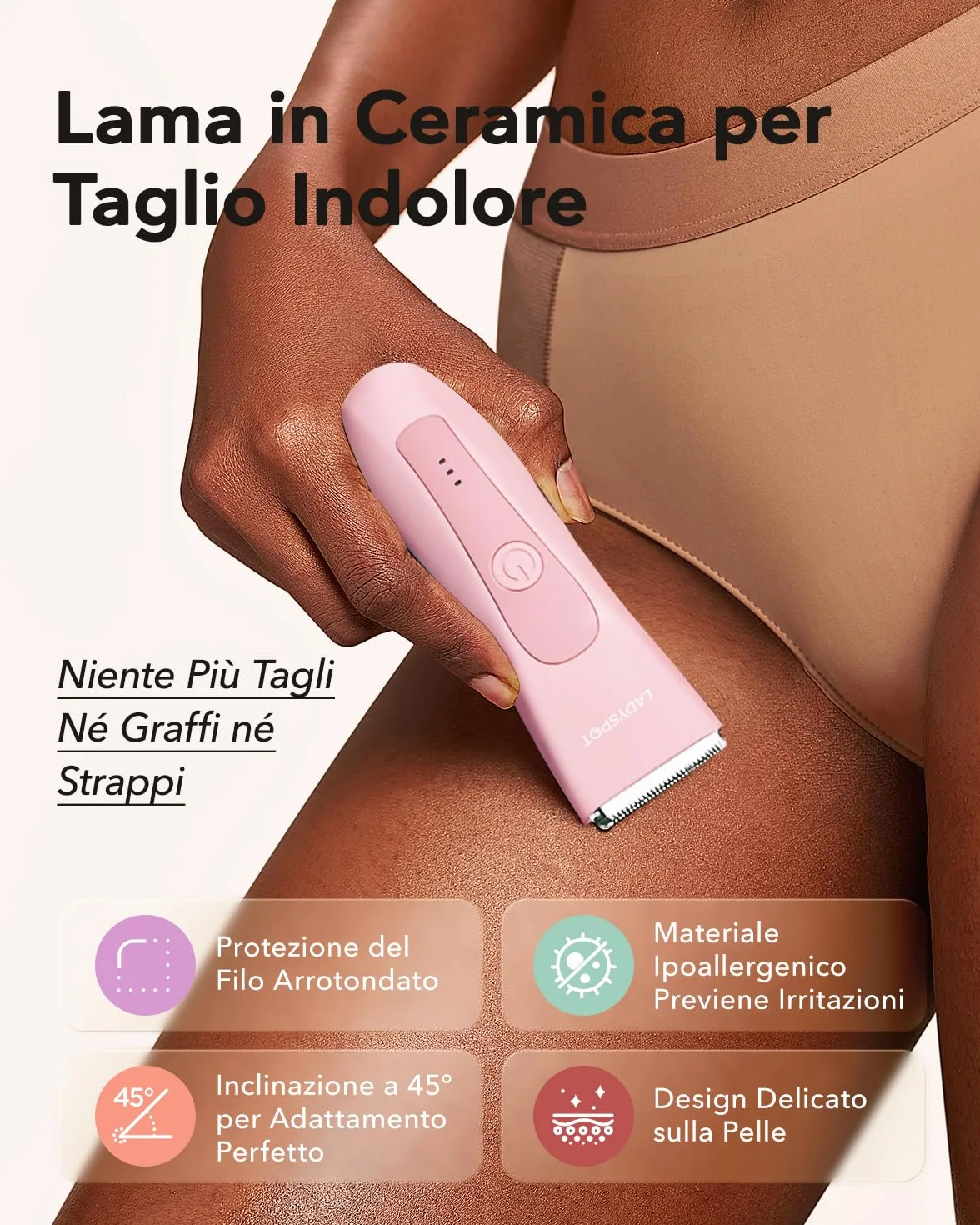 MANSPOT Depilatore Corpo Donna, Rasoio Elettrico Impermeabile con Testine in Ceramica Sostituibili (Rosa)