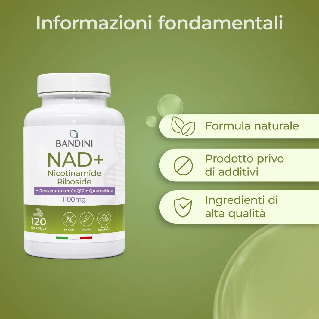 Bandini NAD+ Liposomiale 120 Capsule Vegane 1100mg per dose Anti-Age Energia Cellulare No OGM