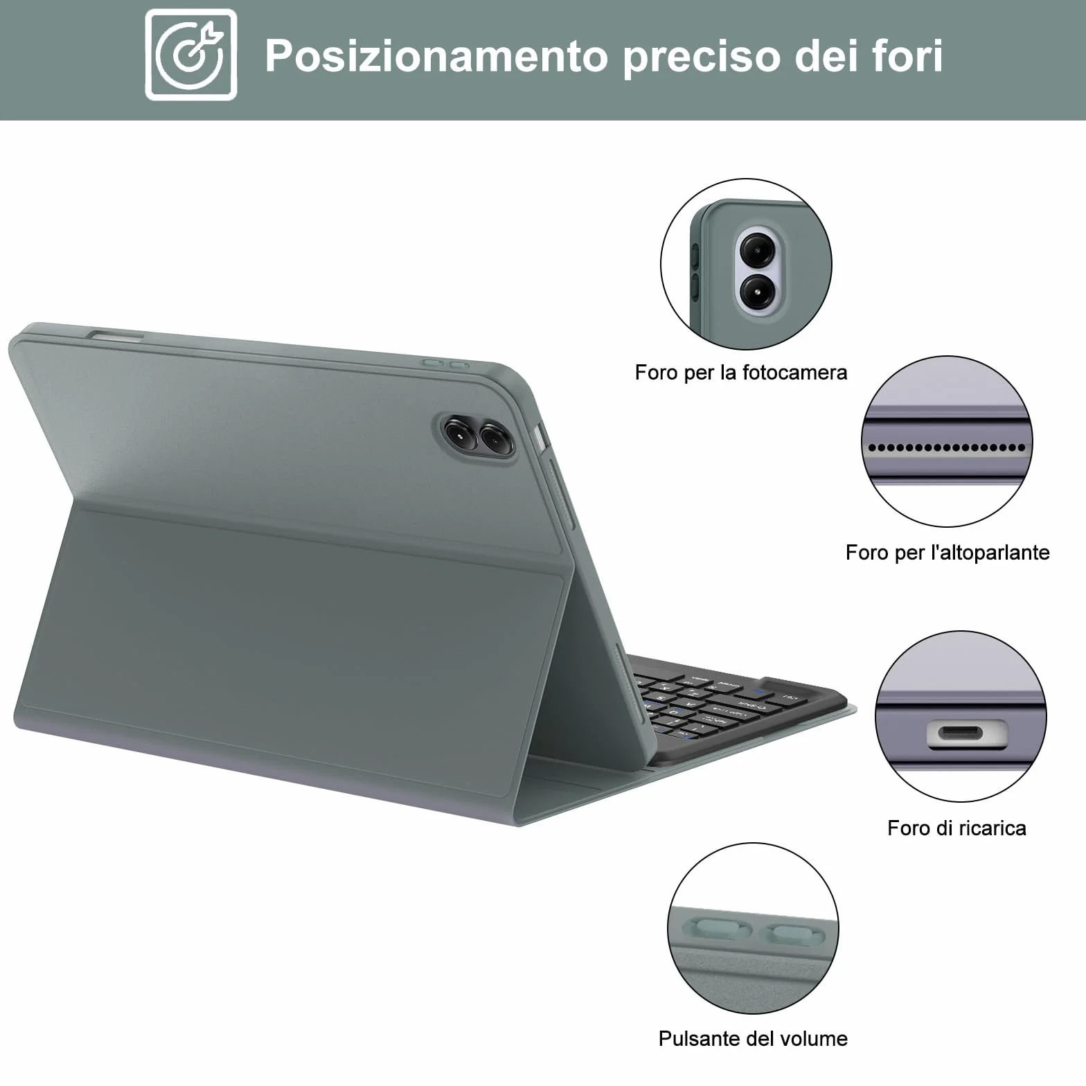 IVEOPPE Cover Redmi Pad Pro 12.1 con Tastiera, Per Xiaomi Poco Pad Custodia con Tastiera Italiano Bluetooth Staccabile per Xiaomi Redmi Pad Pro 12.1" 2024, Verde scuro