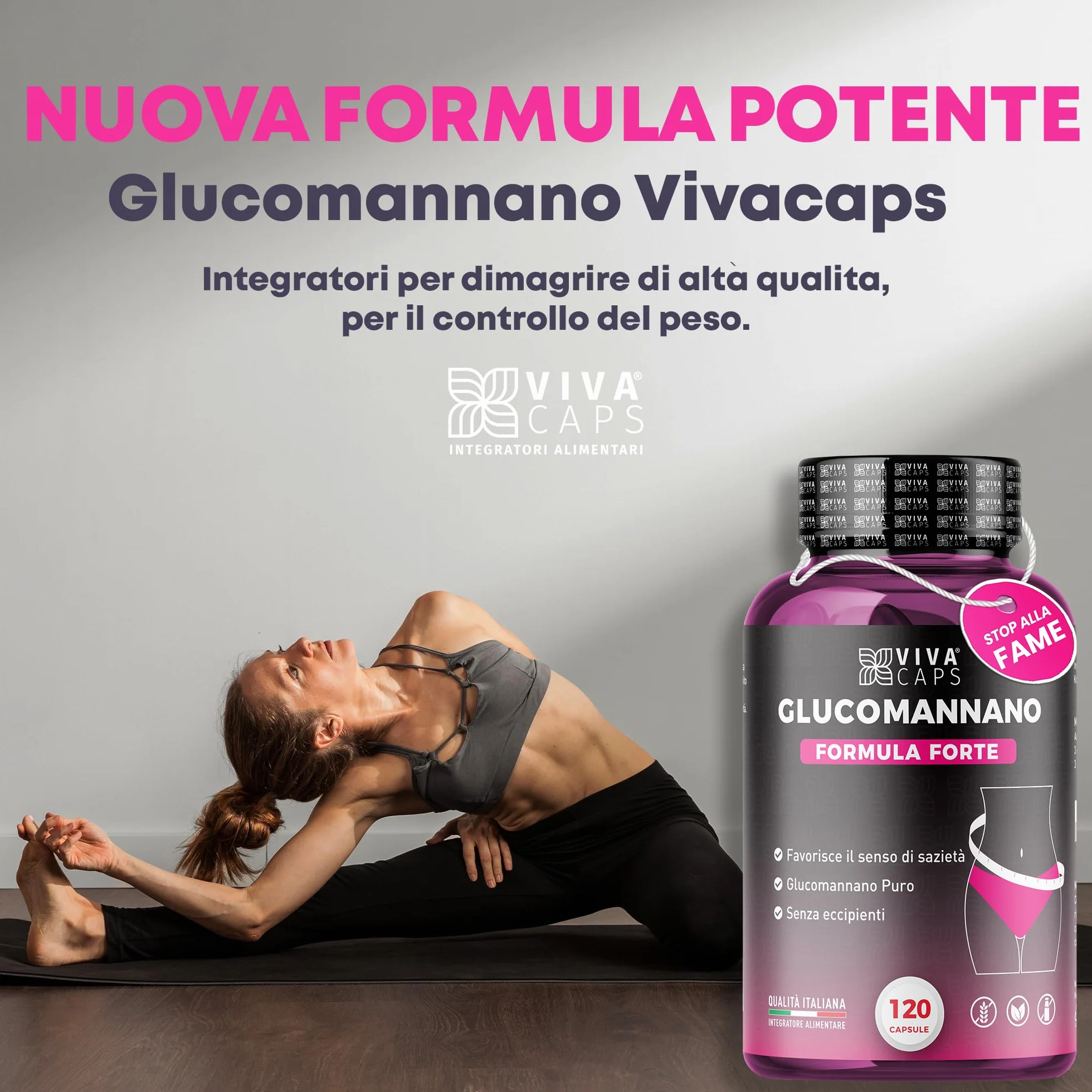Glucomannano Forte Purificato 3000mg 120 Cps, Supporto Digestione Naturale, Made in Italy
