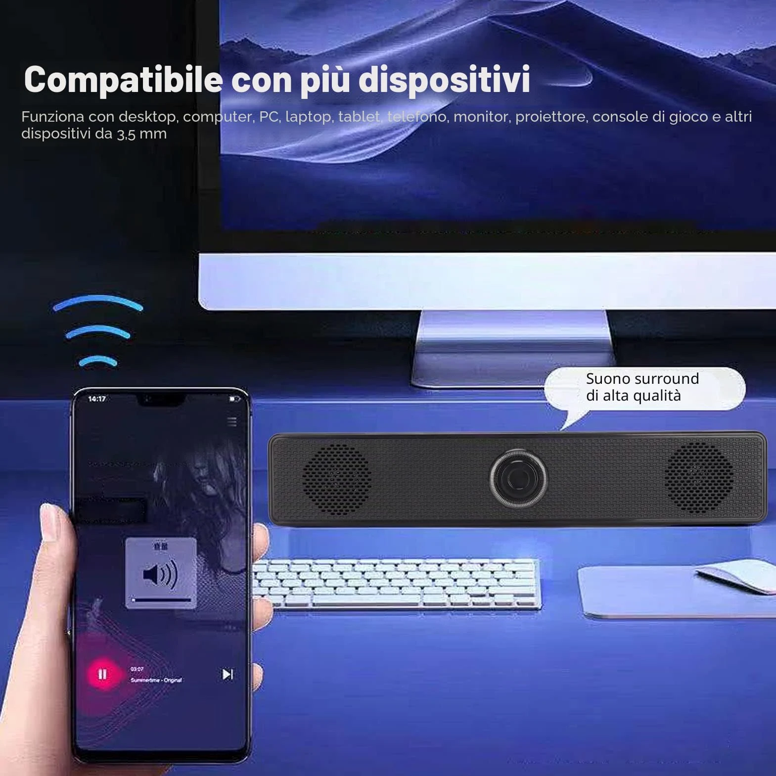 GOWENIC Altoparlante per Computer Cablato 350T, Altoparlante da Tavolo USB Soundbar Mini Altoparlante Soundbar con Ingresso da 3,5 Mm e Controllo del Volume per PC Tablet Desktop Cellulare Laptop