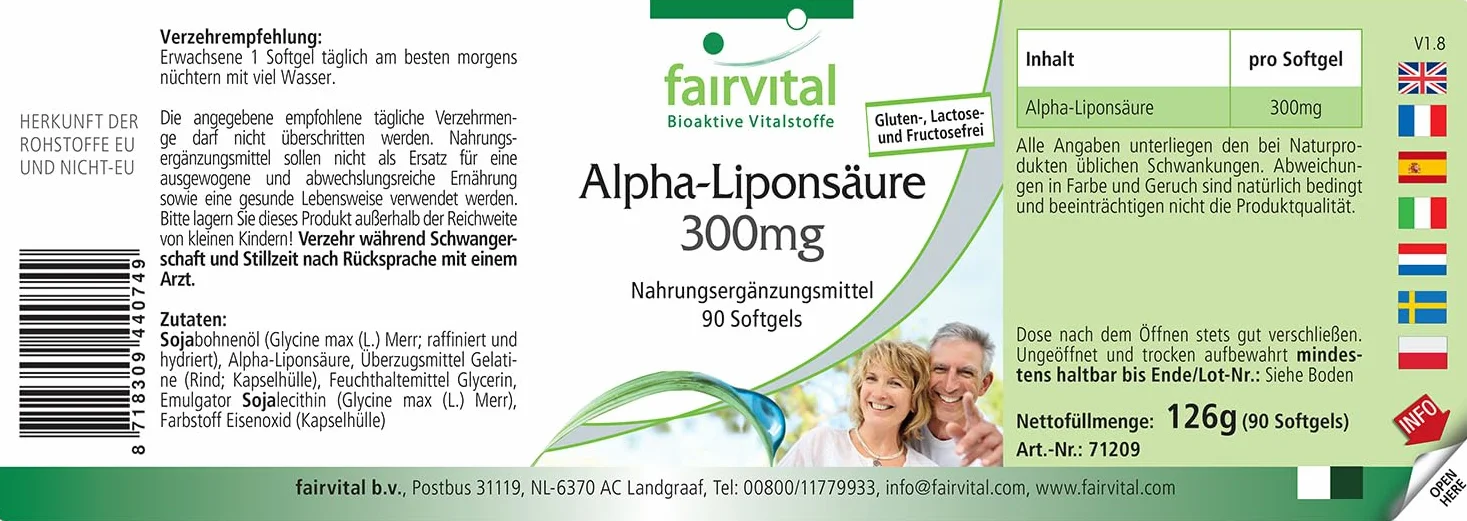 Fairvital Capsule di Acido Alfa Lipoico 300 mg 90 Softgel Alto Dosaggio
