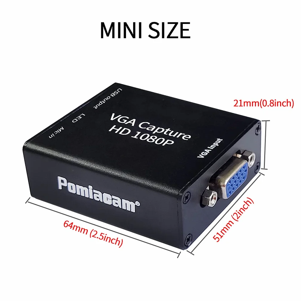 Convertitore video VGA a USB 2.0, dispositivo di acquisizione audio e video, plug-and-play, strumento di acquisizione video HD 1080p senza unità USB per Windows, Linux e Android