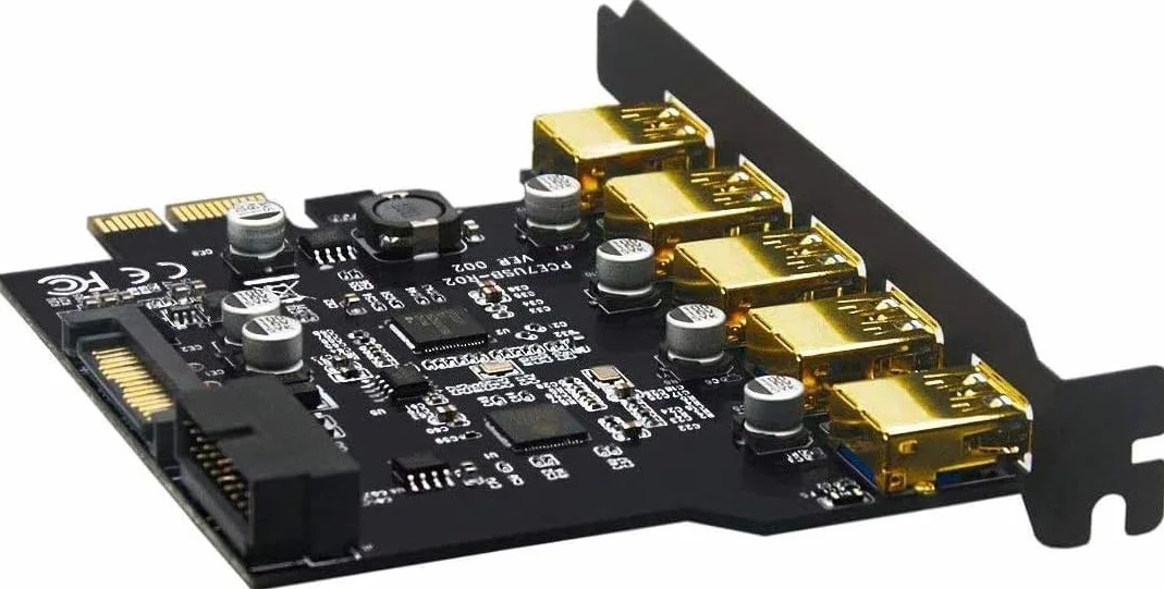 Scheda PCIE USB 3.0, 5 Porte a USB Scheda di Espansione Superspeed 5 Gbps con connettore di Alimentazione SATA a 15 Pin e interfaccia USB 3.0 a 19 Pin,Supporto Windows XP/Vista/7/8/10/ Linux