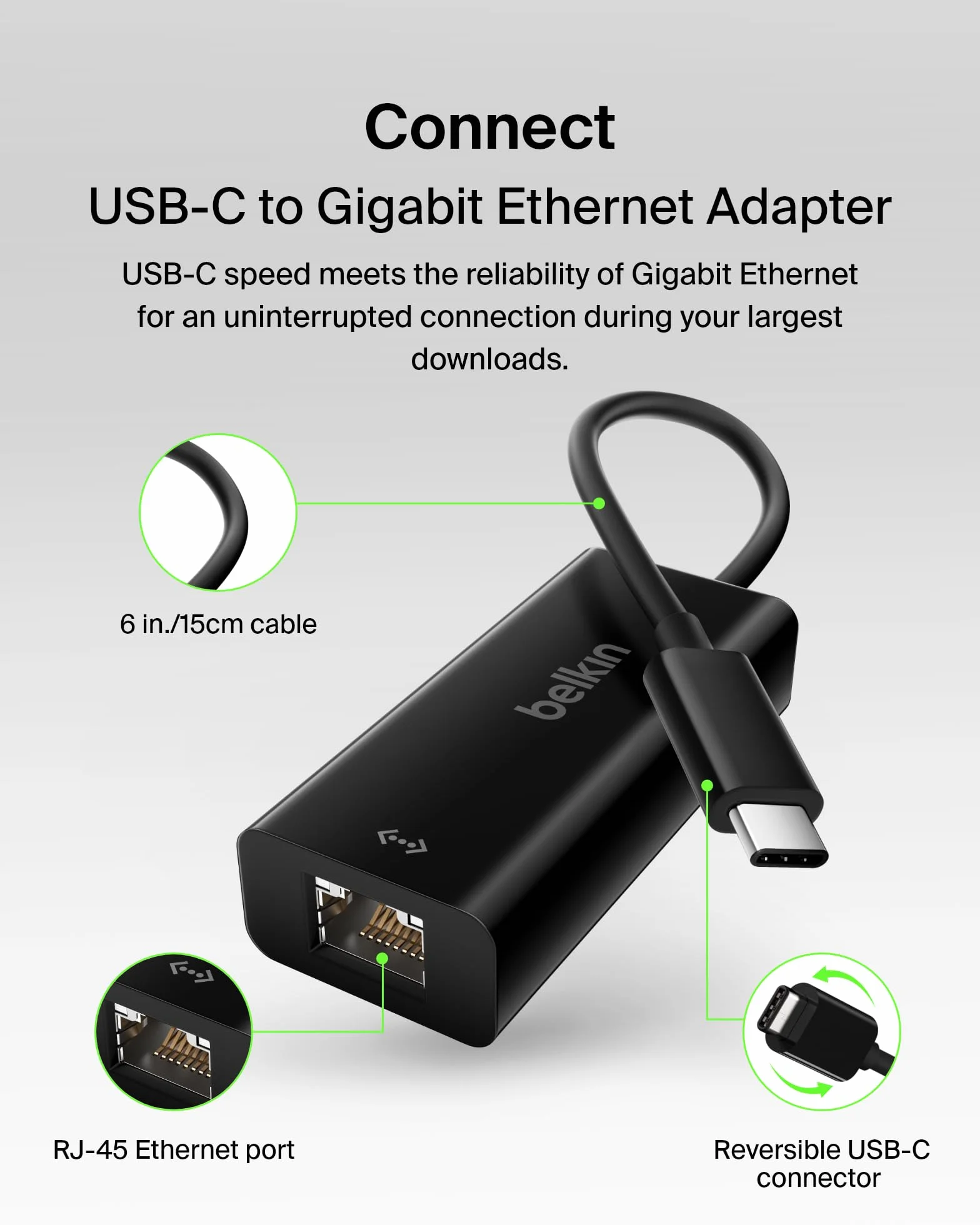 Belkin F2CU040btBLK Adattatore da USB-C a Gigabit Ethernet, Compatibile con iPad Pro