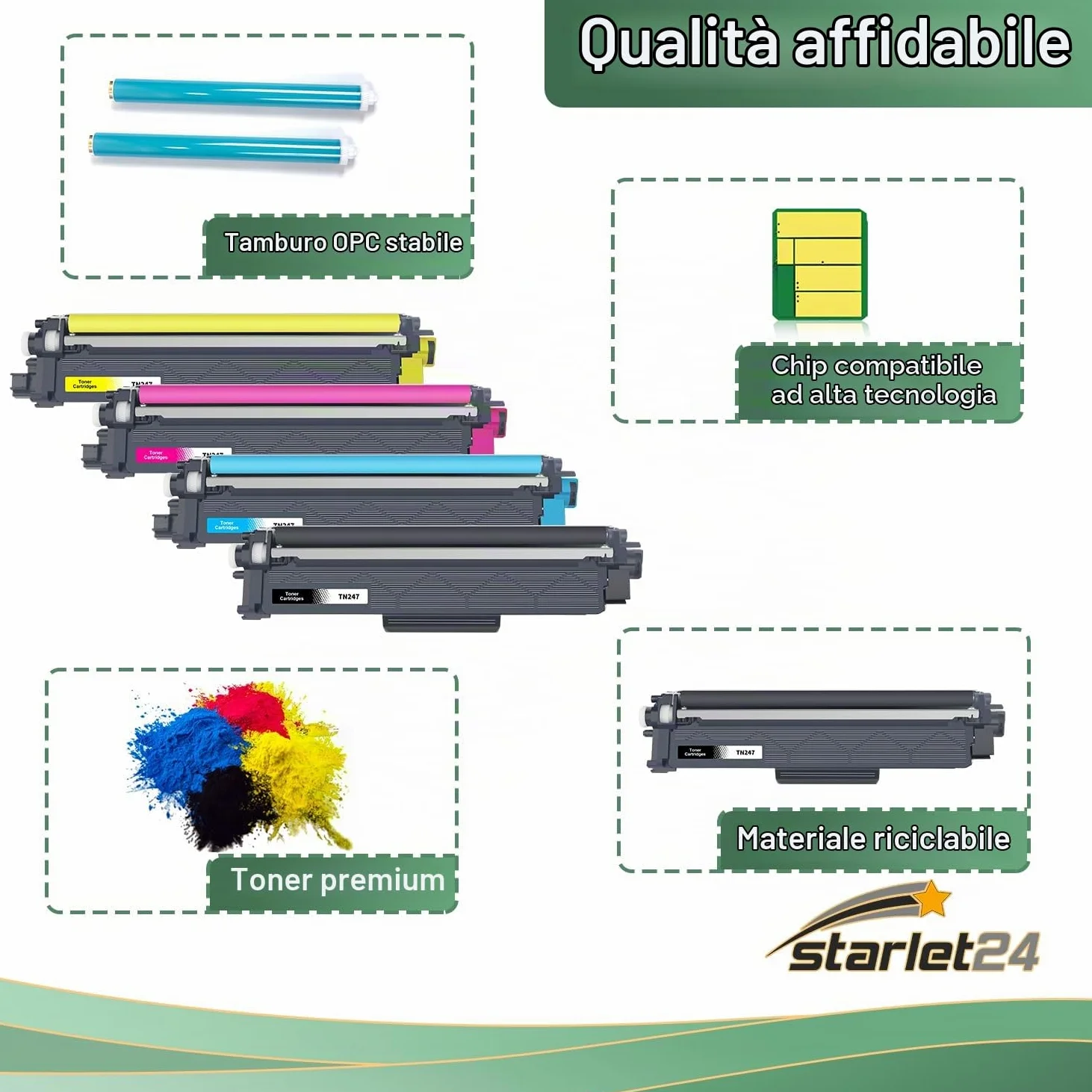 Starlet24 TN247 CMYK Toner Compatibile per Brother TN247 TN243 TN-247 TN243 | per MFC-L3750CDW MFC-L3770CDW MFC-L3710CW DCP-L3550CDW DCP-L3510CDW HL-L3230CDW MFC-L3730CDN (5-Pack)