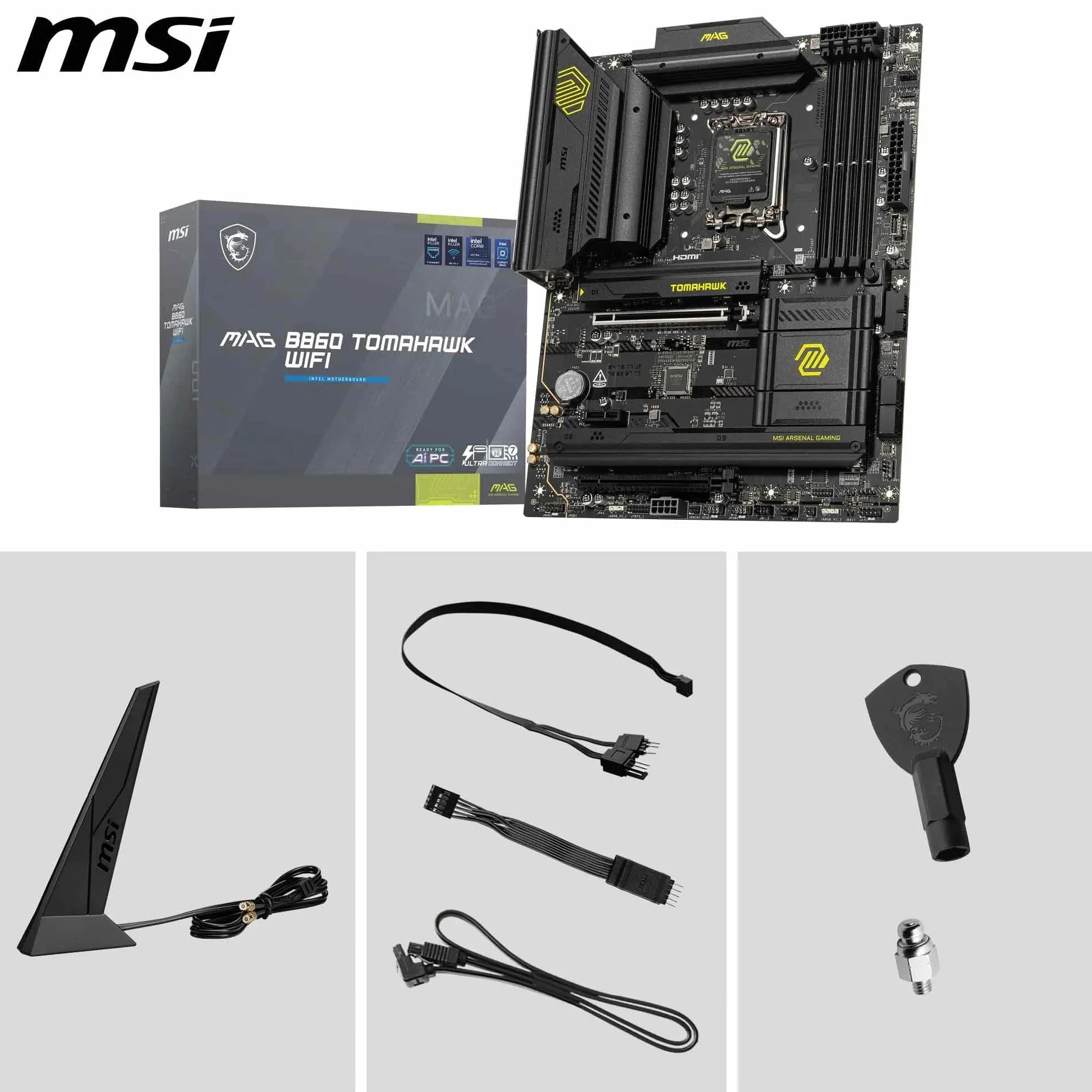 MSI MAG B860 TOMAHAWK WIFI - Scheda madre ATX, supporta i processori Intel Core Ultra (Serie 2), LGA 1851 - DDR5 Memory Boost 9200+ MT/s OC, 1 x PCIe 5.0 x16, 1 x M.2 Gen5, LAN 5G, Wi-Fi 7