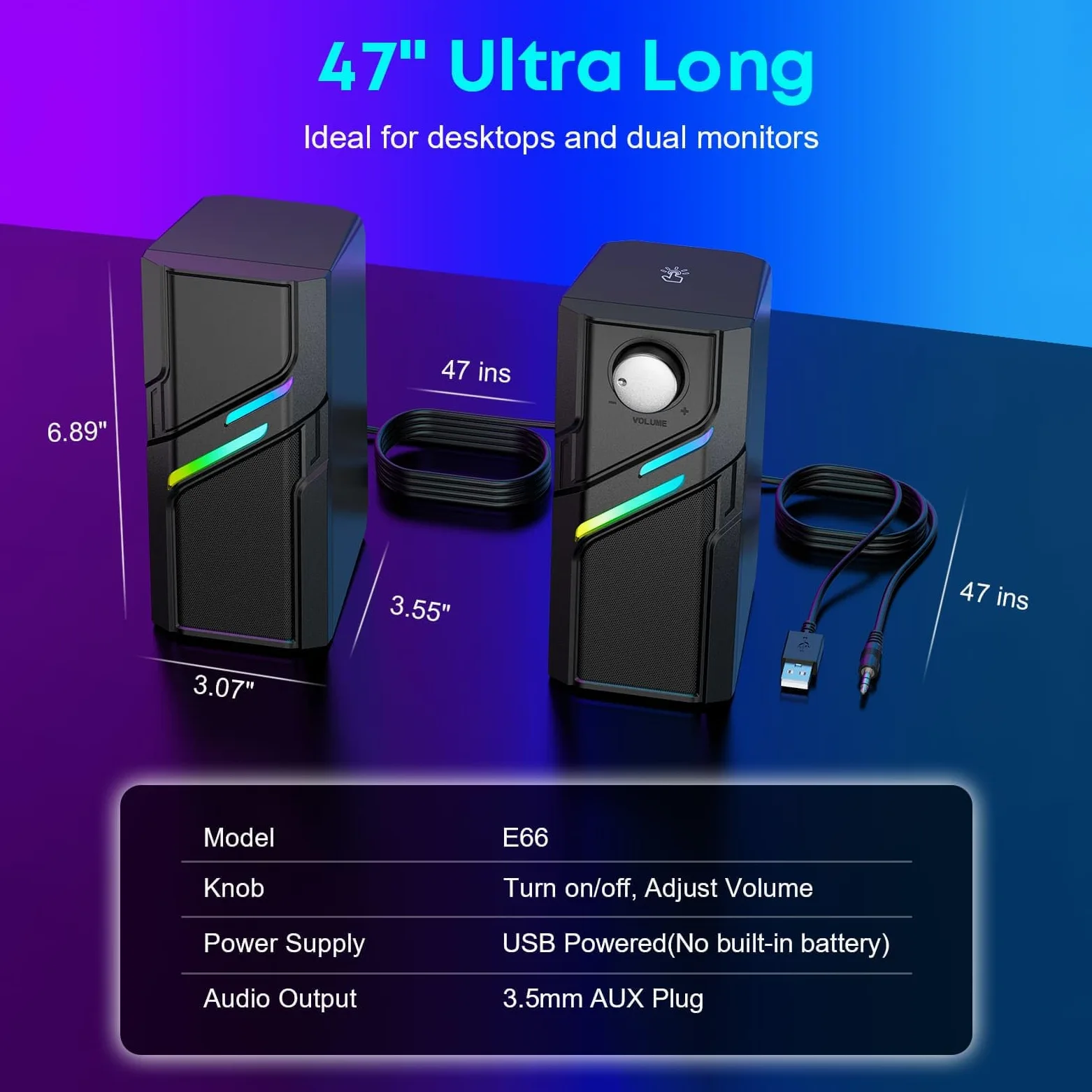 LENRUE Altoparlanti per PC da scrivania, altoparlanti per computer con controllo facile, suono chiaro e potente, luci touch, plug and play per computer, PC, monitor, laptop, giochi (nero chiaro)