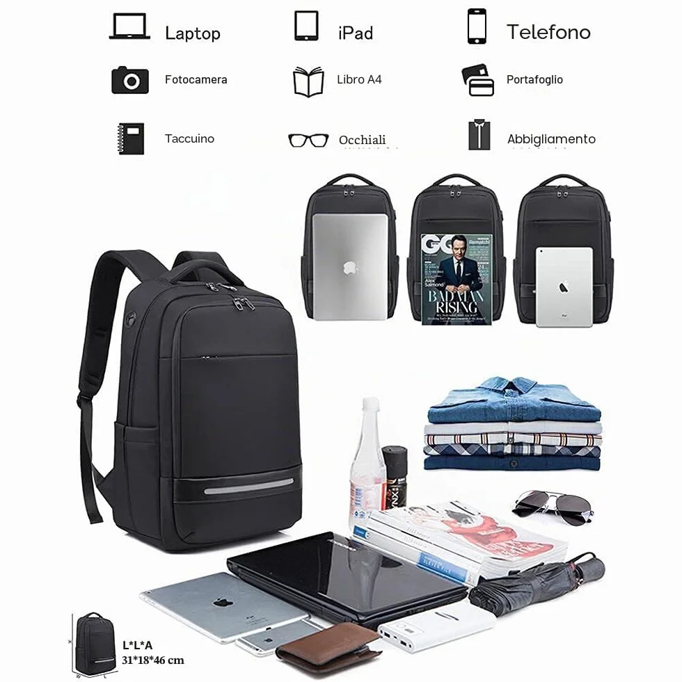 Zaino per computer portatile da 17 pollici di grande capacità da uomo impermeabile antifurto Zaino per PC portatile con USB Charging Port Zaino funzionale per viaggi d'affari college donna