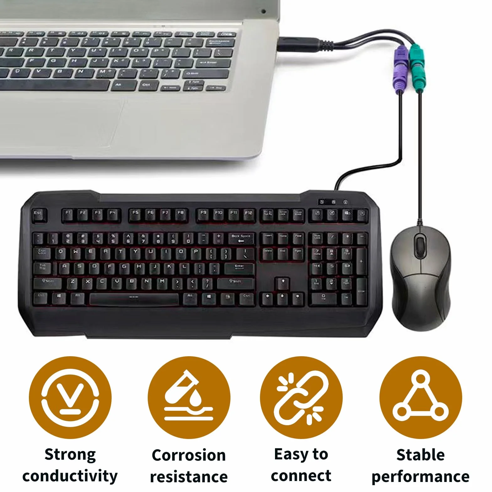 2 Pezzi Adattatore PS2/USB, Convertitore PS2 Uno/Doppio Cavo, Convertitore USB a 2 porte PS/2 per Tastiera e Mouse, Compatibile con PC, laptop, Supporta Dispositivi PS/2 Standard Senza Driver