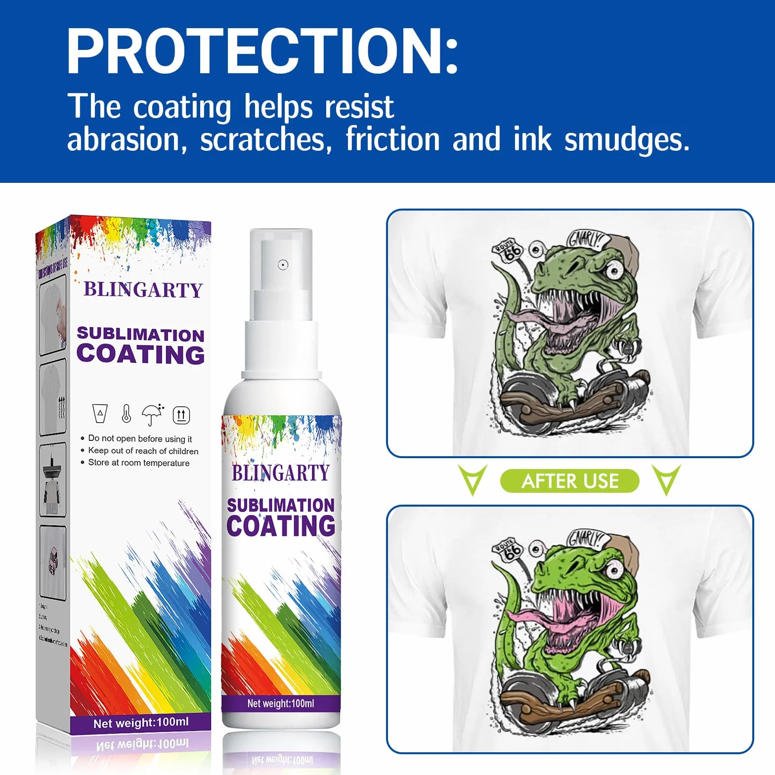 Sublimazione Spray per cotone, Coating Spray Quick Dry & Super Adesione, High Gloss Sublimazione Coating Forniture per Poliestere, T-shirt, Cartone, Legno, Tela, Handbag 100ML
