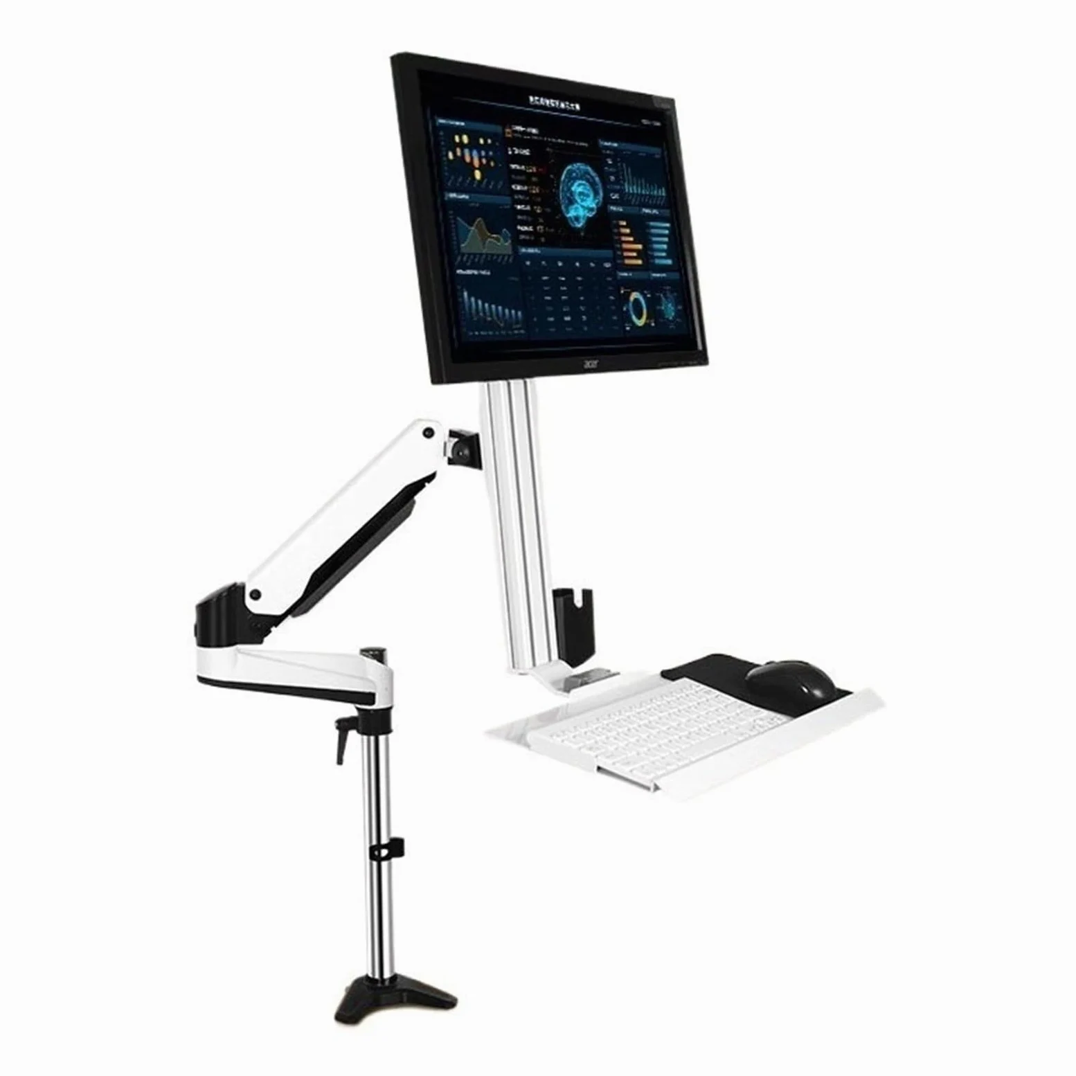 Supporto per monitor Supporto da scrivania for monitor singolo, postazione di lavoro Sit Stand con vassoio for tastiera e mouse box, braccio montaggio for Supporto per monitor da scrivania(400mm)