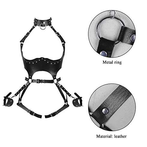 Nero Full Body Harness Pelle Donne Vita Reggicalze Punk Goth Rave Halloween Cinghia Toracica Corsetto