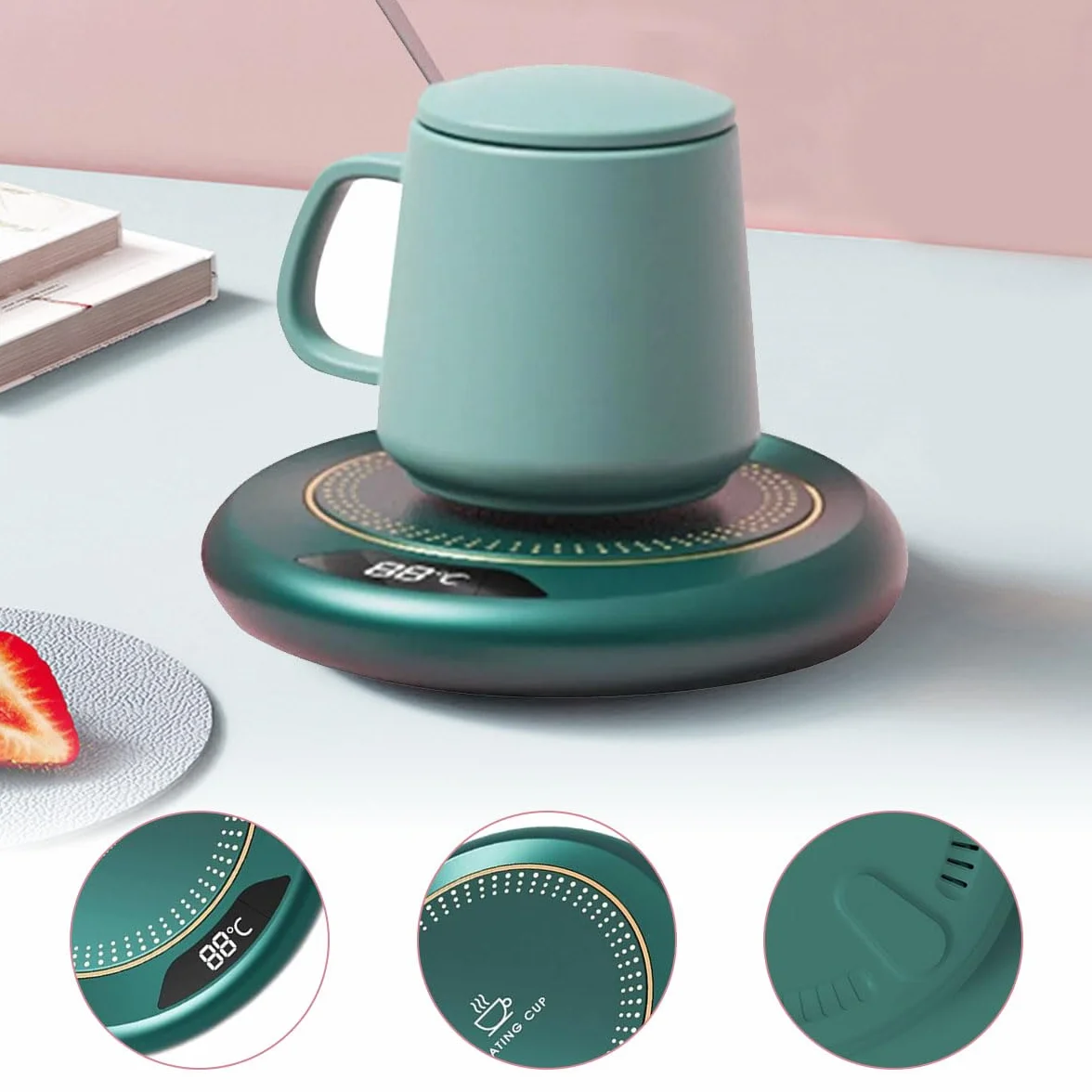 Scalda Tazza Usb, Scaldatazze da Caffè, Scalda Bevande Scalda Latte, Scalda Caffè, Scalda Tazza Intelligente, Sottobicchiere Elettrico con 3 Impostazioni di Temperatura per Caffè,Tè e Latte (Verde)