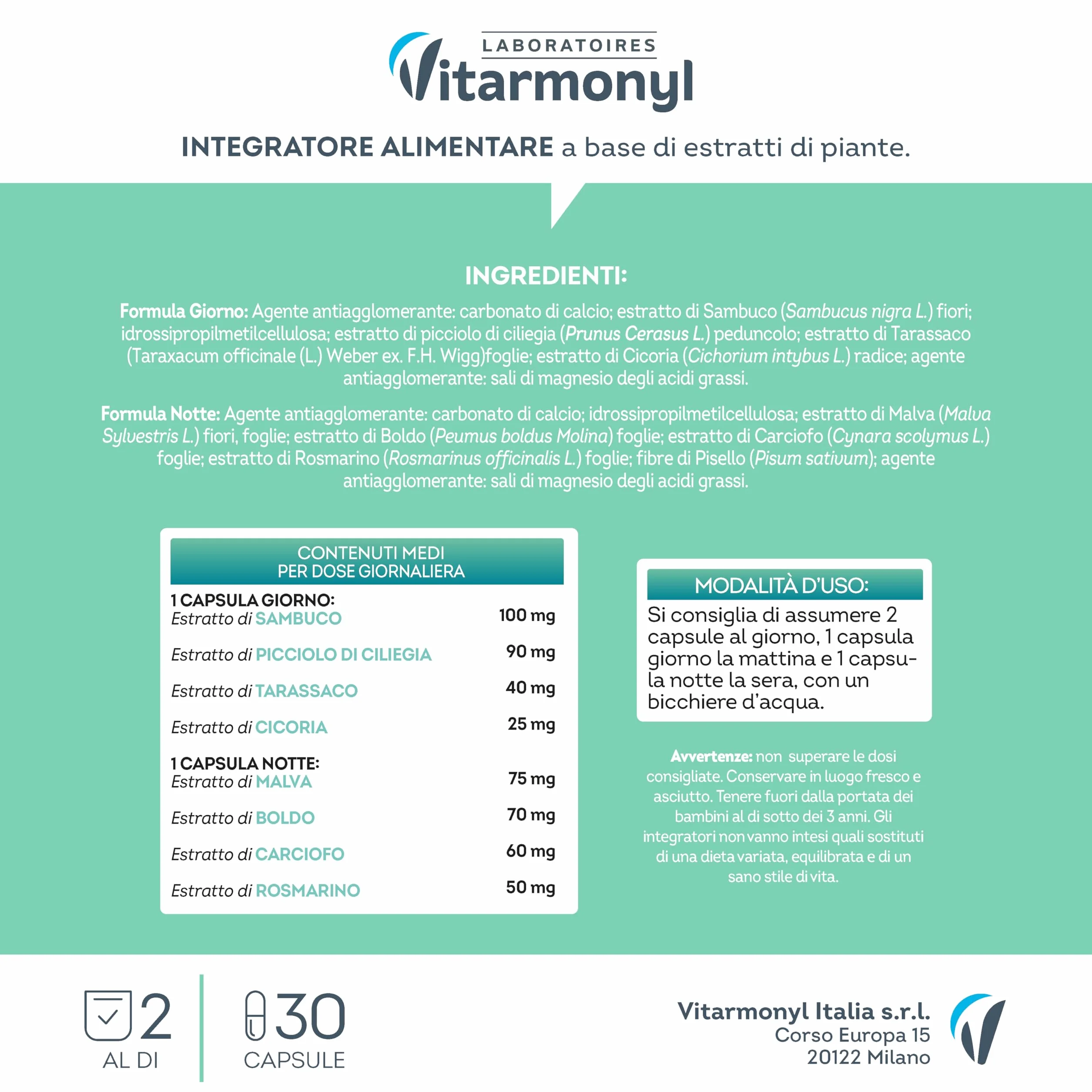 Vitarmonyl Total Detox 24H Drenante Forte Depurativo Fegato e Intestino 30 Capsule