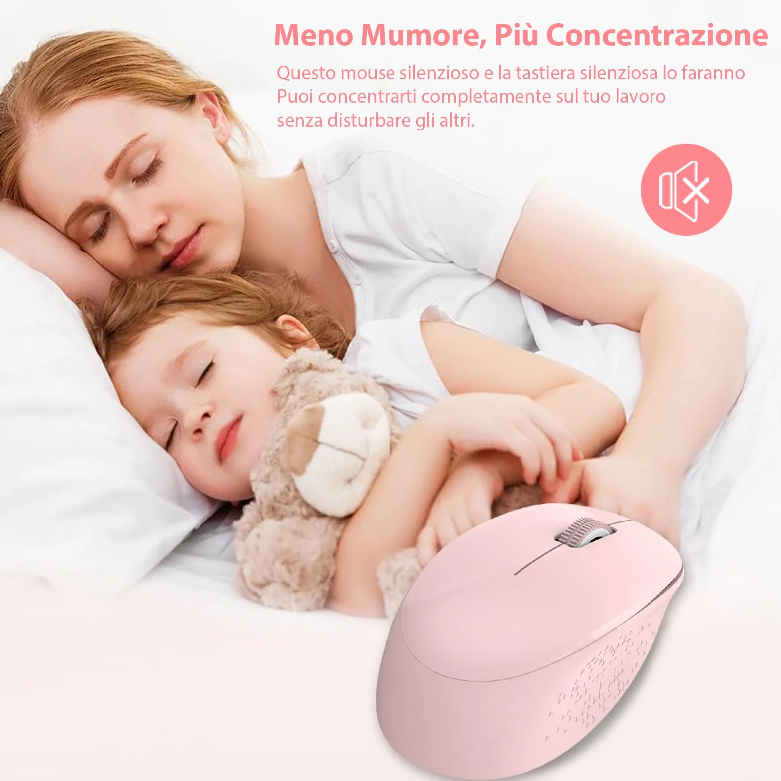 LeadsaiL Set Tastiera e Mouse Wireless, Italiano QWERTY 2.4GHz Full-Size Tastiera e Mouse Senza Fili con Supporto per Telefono e Tablet, Ergonomica, Tastierino Numerico per Computer, PC, Laptop-Rosa