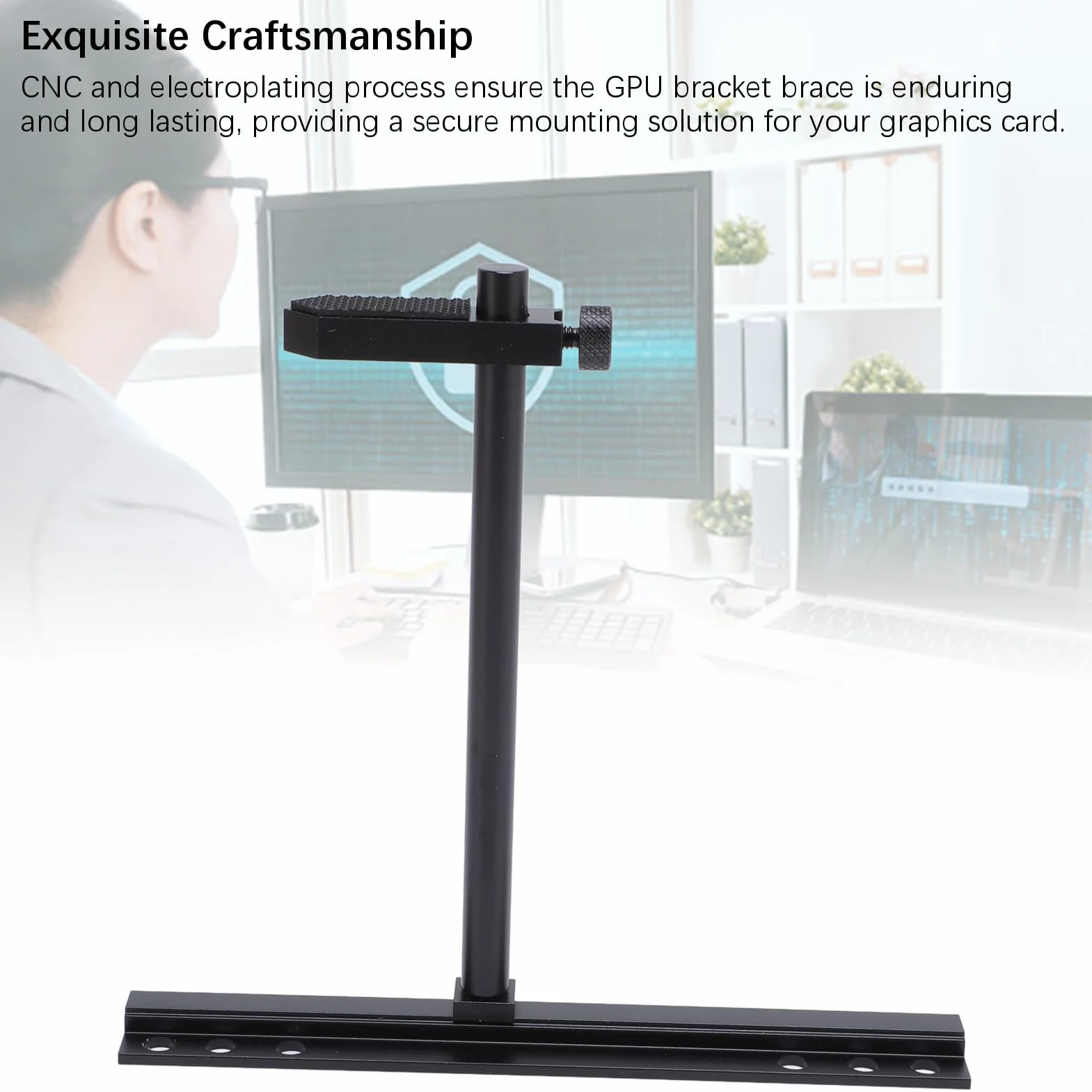 ASHATA Supporto GPU per Scheda Grafica - Supporto Regolabile per Scheda Video, Supporto per GPU in Lega di Alluminio, Ventola da 9 cm, 12 cm, 14 cm, per Case ITX MATX ATX (Nero)