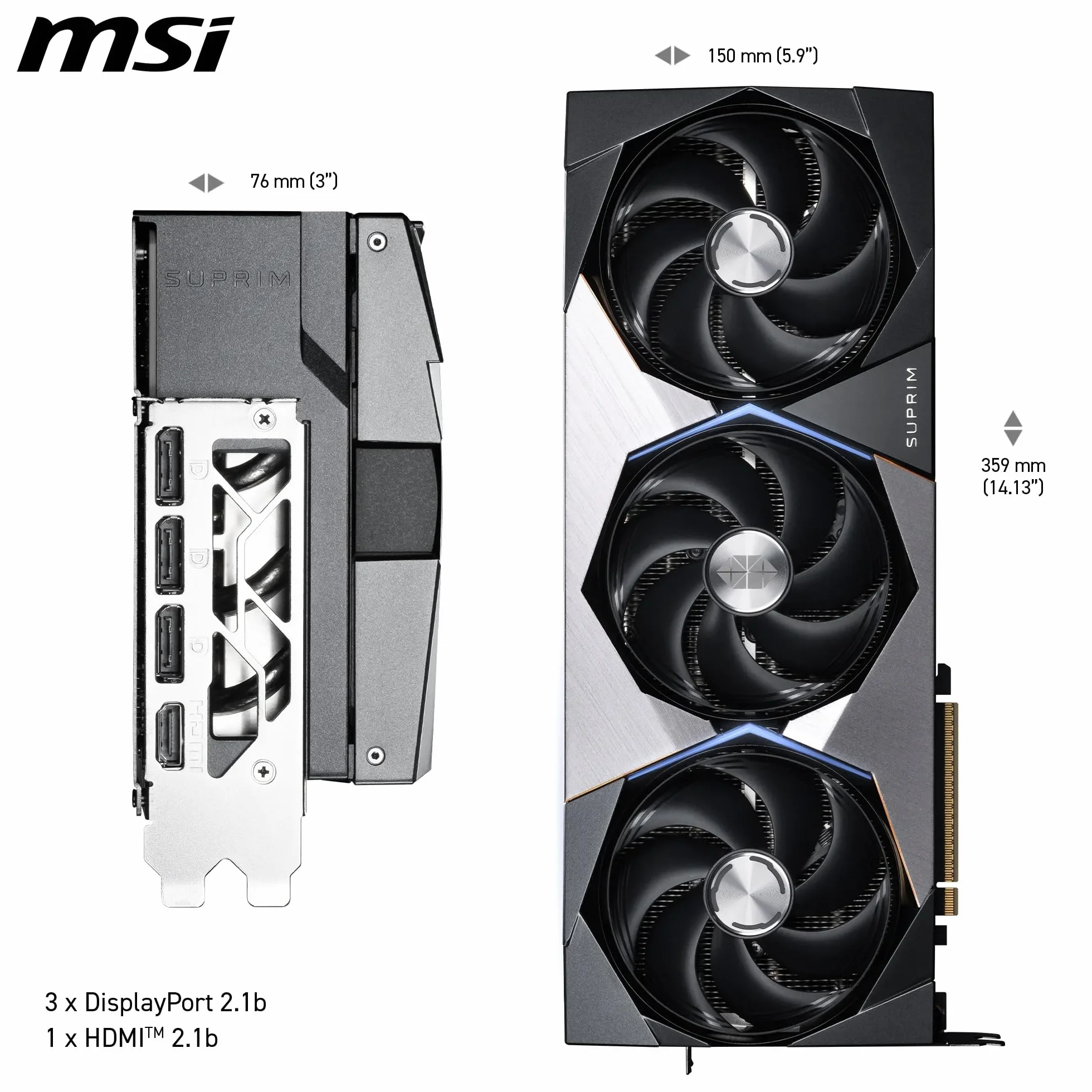 msi NVIDIA GeForce RTX 5090 32G SUPRIM SOC GDDR7 512bit, scheda video con frequenza di boost fino a 2580 MHz, PCIe Gen 5, DLSS 4, 3 porte DP 2.1, 1 porta HDMI 2.1, formato ATX