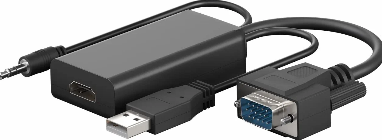 Goobay 61259 Adattatore VGA a HDMI per Full HD 1080p @ 60Hz - Converte VGA e Audio a Segnali HDMI - Cavo Monitor Nero