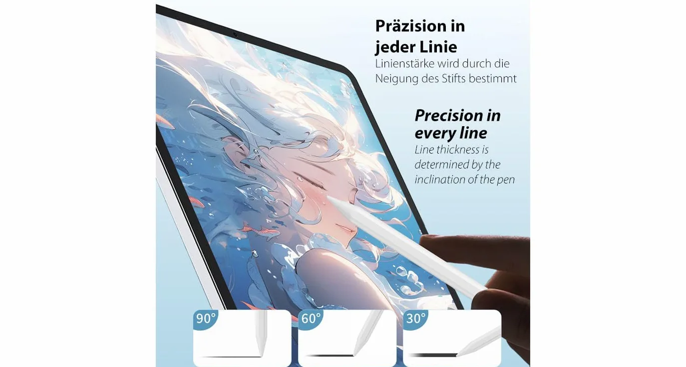 LMP DigiPen compatibile con iPad - Palm Rejection, Sensibilità Tilt, Magnetico, Senza Bluetooth, 14h Autonomia, Led Batteria, 2 Punte di Ricambio, Cavo USB-C Incluso – Bianco