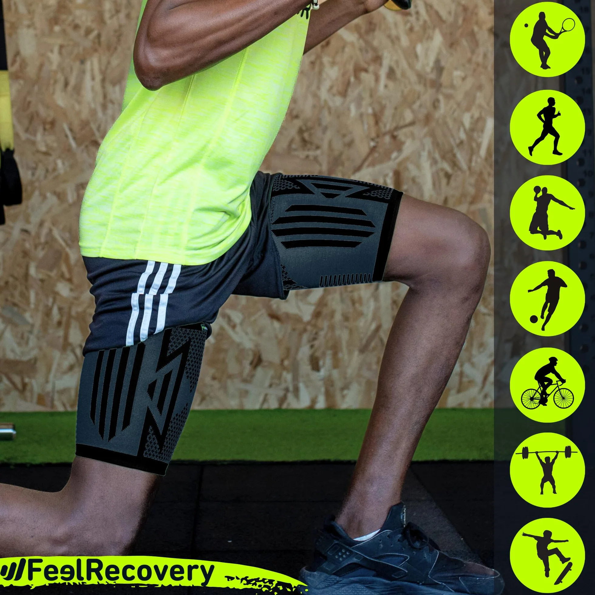Feel Recovery 2 Fascia Elastica per Coscia - Cosciera Sportiva Compressiva Gamba - Supporto Contrattura Muscolare Traspirante Antiscivolo