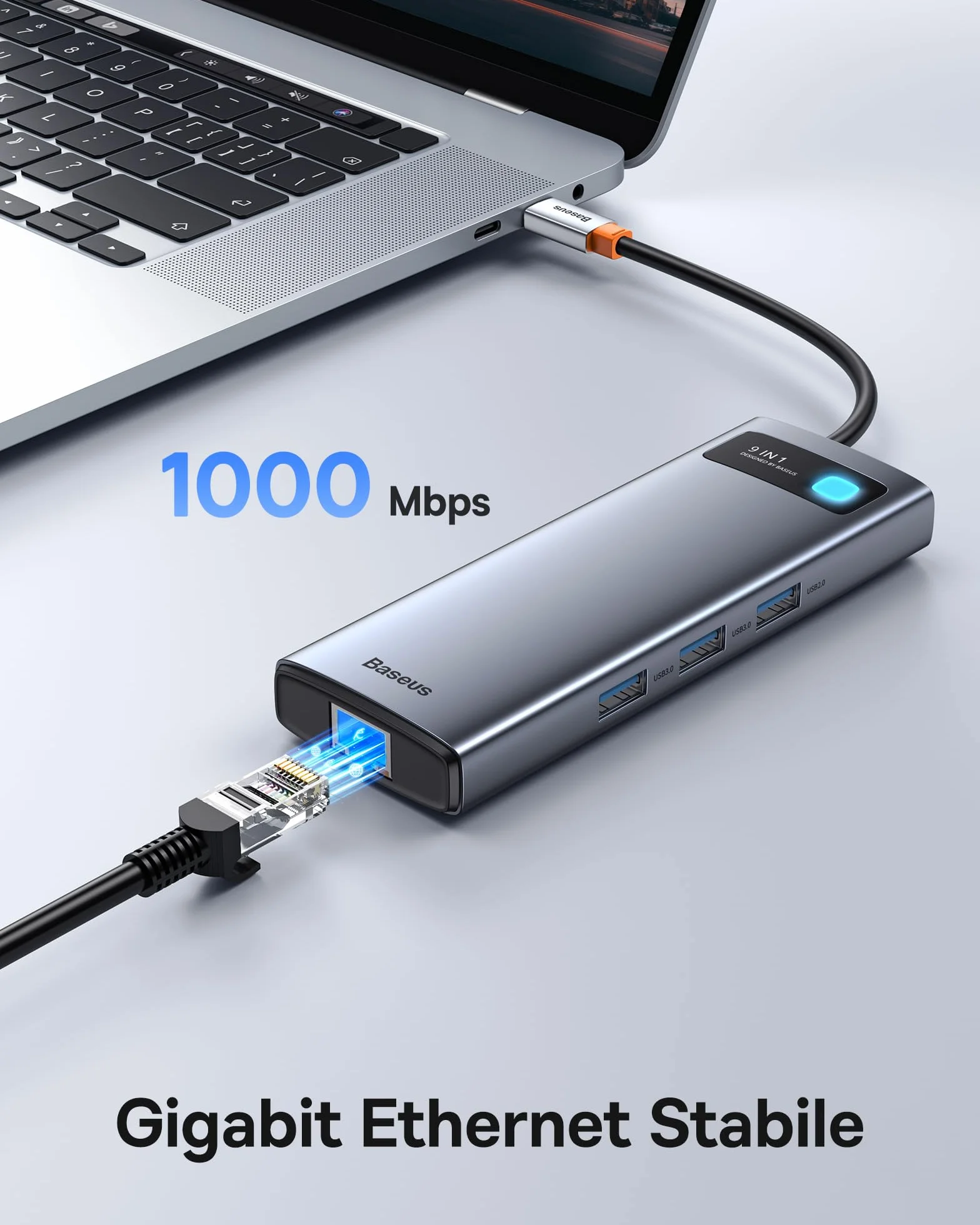 Baseus Docking Station 9 in 1 USB C 4K120Hz, 2 Monitor HDMI, Hub USB C, Ethernet 1000 Mbp, PD 100W, lettore di schede TF/SD, USB 3.0, Adattatore per MacBook/Dell/HP/Lenovo e altri PC