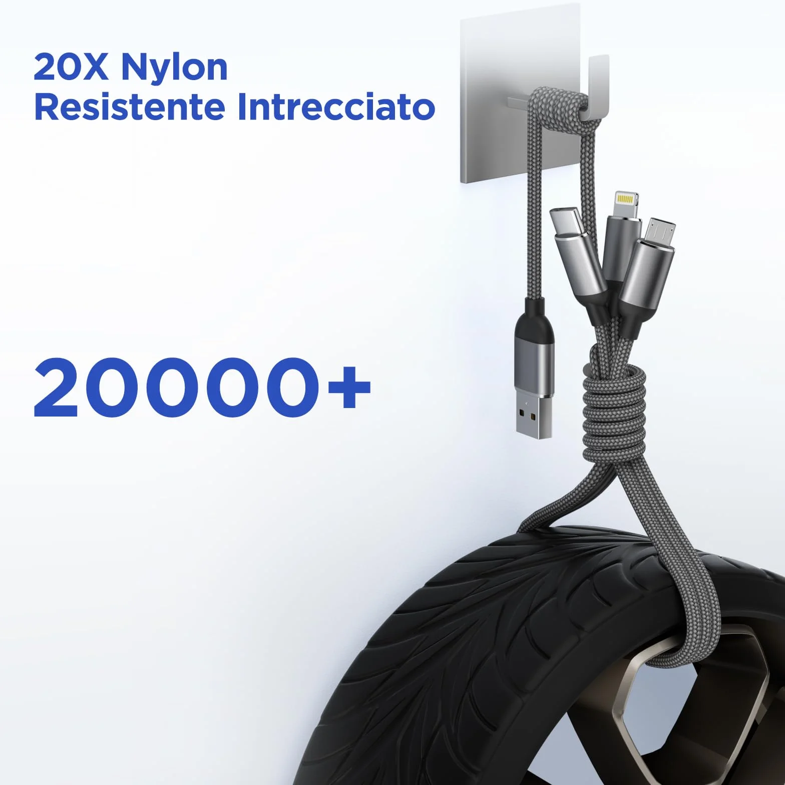 3 in 1 Multiplo Cavo USB Type-C 1.2M Ricarica Rapida Nylon Intrecciato per Samsung iPhone Huawei