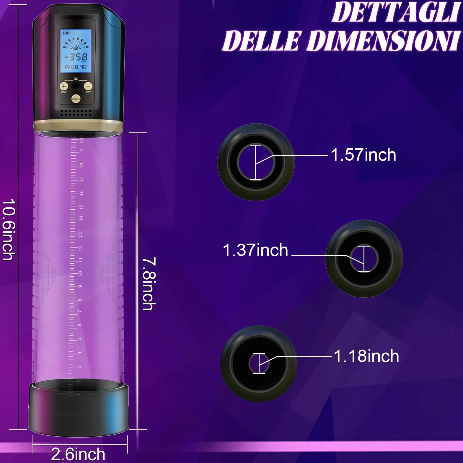 Pompa Pene Sex Toy Uomo 8 Modalità di Aspirazione Masturbatore Maschile con 6 Cockring e 3 Anelli in Silicone