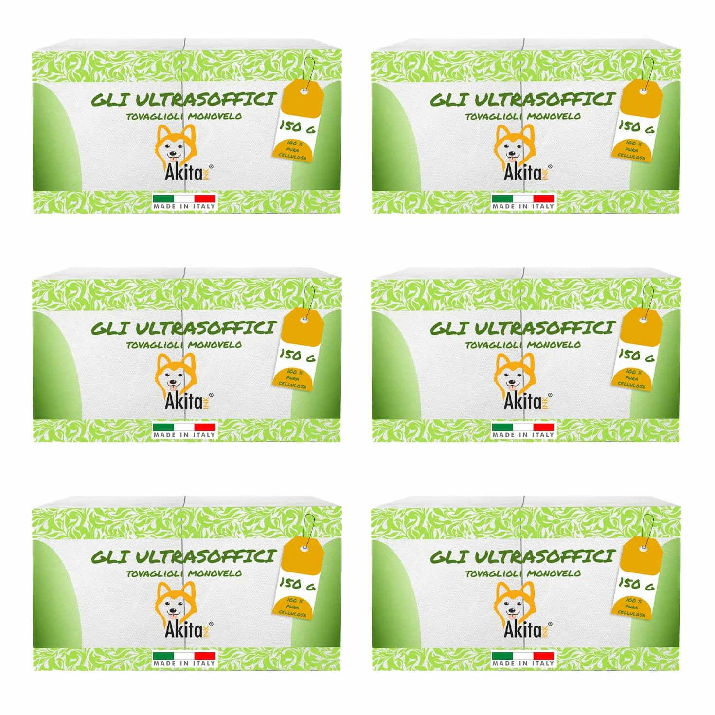 Tovaglioli Monovelo 850 1 velo Akitaink 5 Confezioni da 170 Pura Cellulosa Certificata FSC Made in Italy