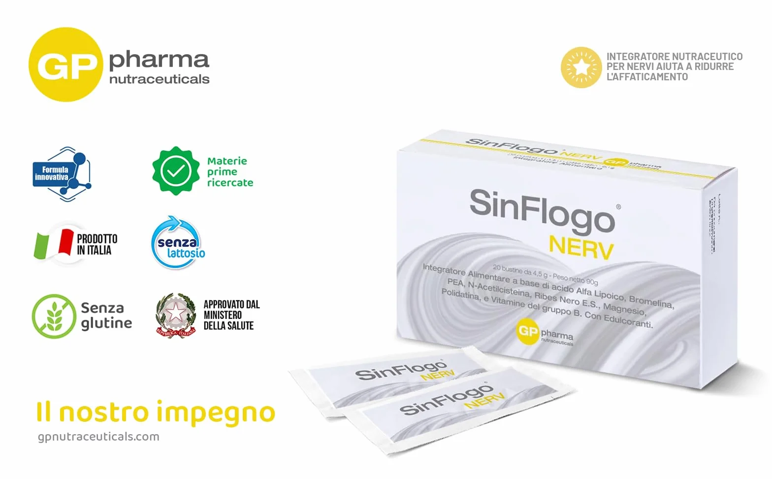 Nerv GP Nutraceuticals Integratore per Dolore Neuropatico con Acido Alfa Lipoico, PEA, Bromelina
