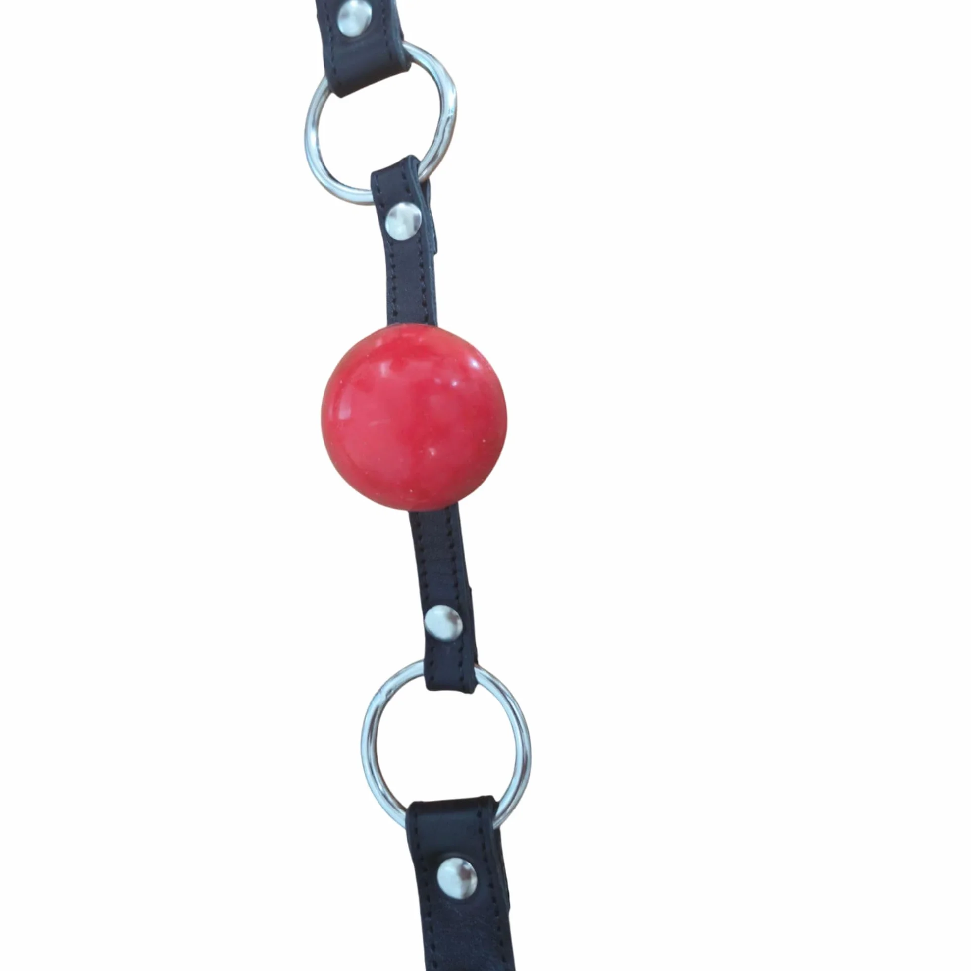 Ball Gag in Pelle Nero con Sfera Rossa Accessorio Bondage