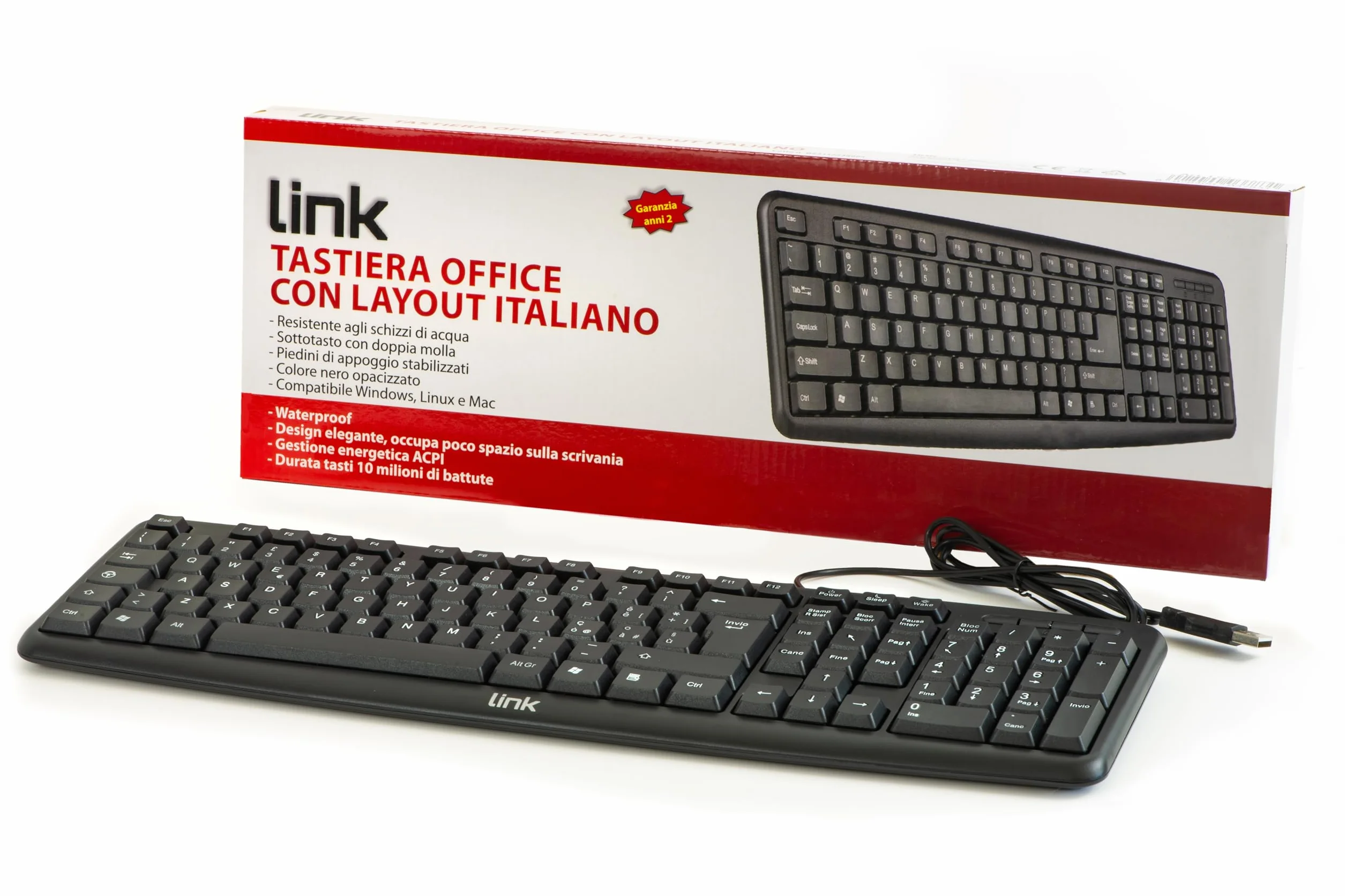 LINK Tastiera Italiana USB 108 Tasti Colore Nero