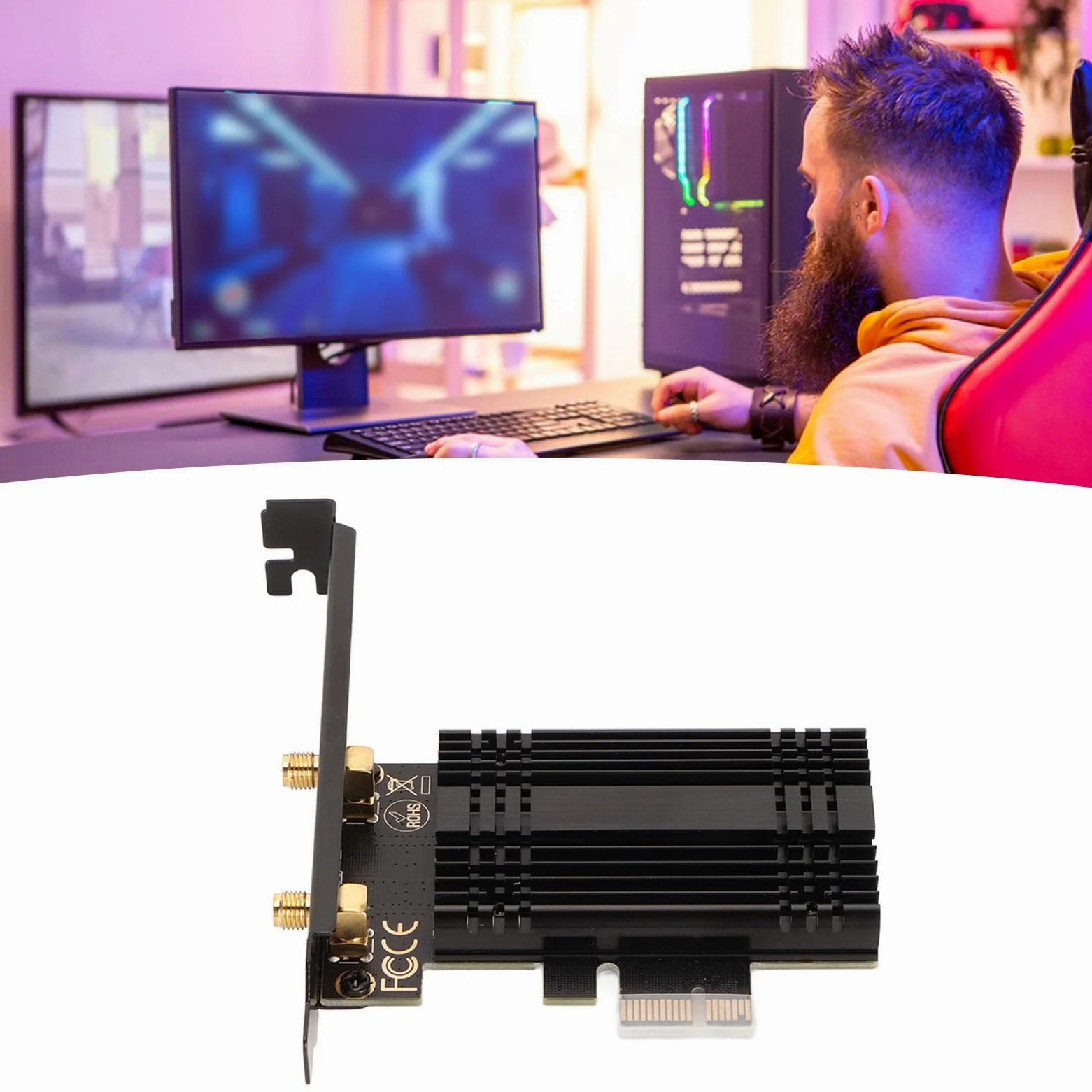 Scheda WiFi Pcie WiFi 6e AX210, Adattatore di Rete Wireless BT 5.3 6Ghz 5.8Ghz 2.4Ghz con Dissipatore di Calore 2 Antenna, Schede LAN Wireless per PC Desktop Windows 10/11