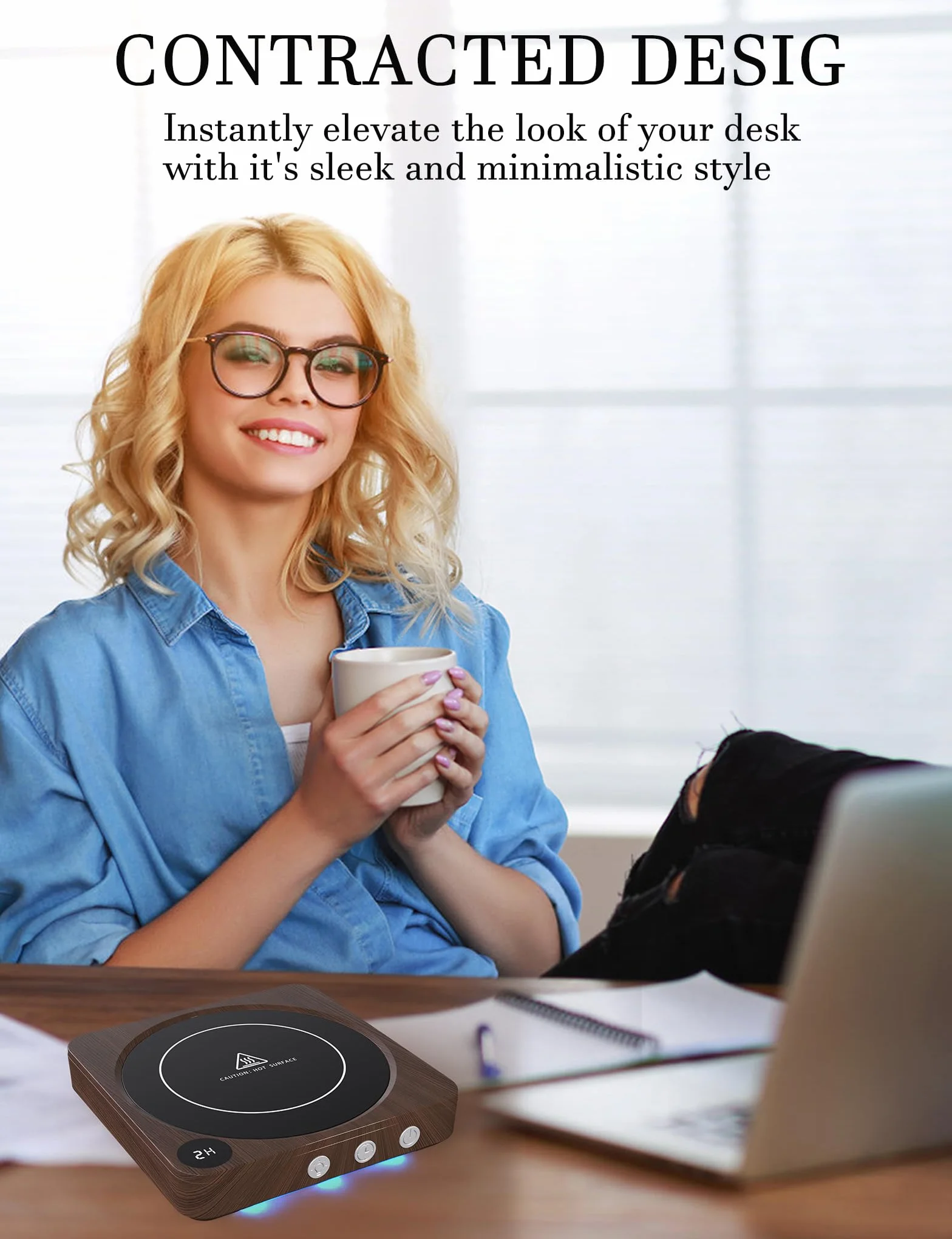 MQFORU Scaldatazze, Scalda Caffè da Tavolo con Display Della Temperatura, Spegnimento Automatico 2-12H, Scalda Candele Intelligente, Scalda Bevande con il Miglior Sapore di Caffè